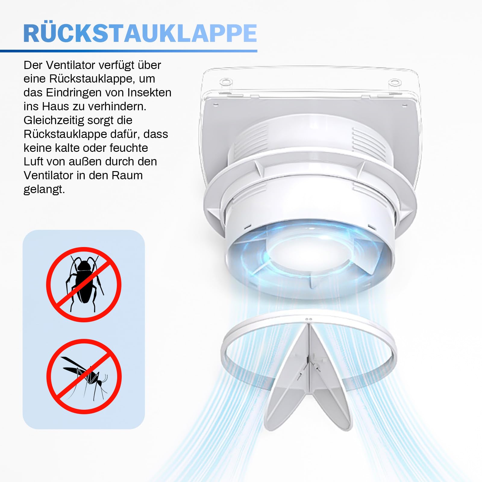 XIIW Badlüfter Ø100mm Abluftventilator mit Rückstauklappe, Badezimmerlüfter Bad Lüfter Abluftventilator mit EU-Stecker 95 m³/h, 12 Watt / 34dB Wandventilator für Bad, WC, Küche