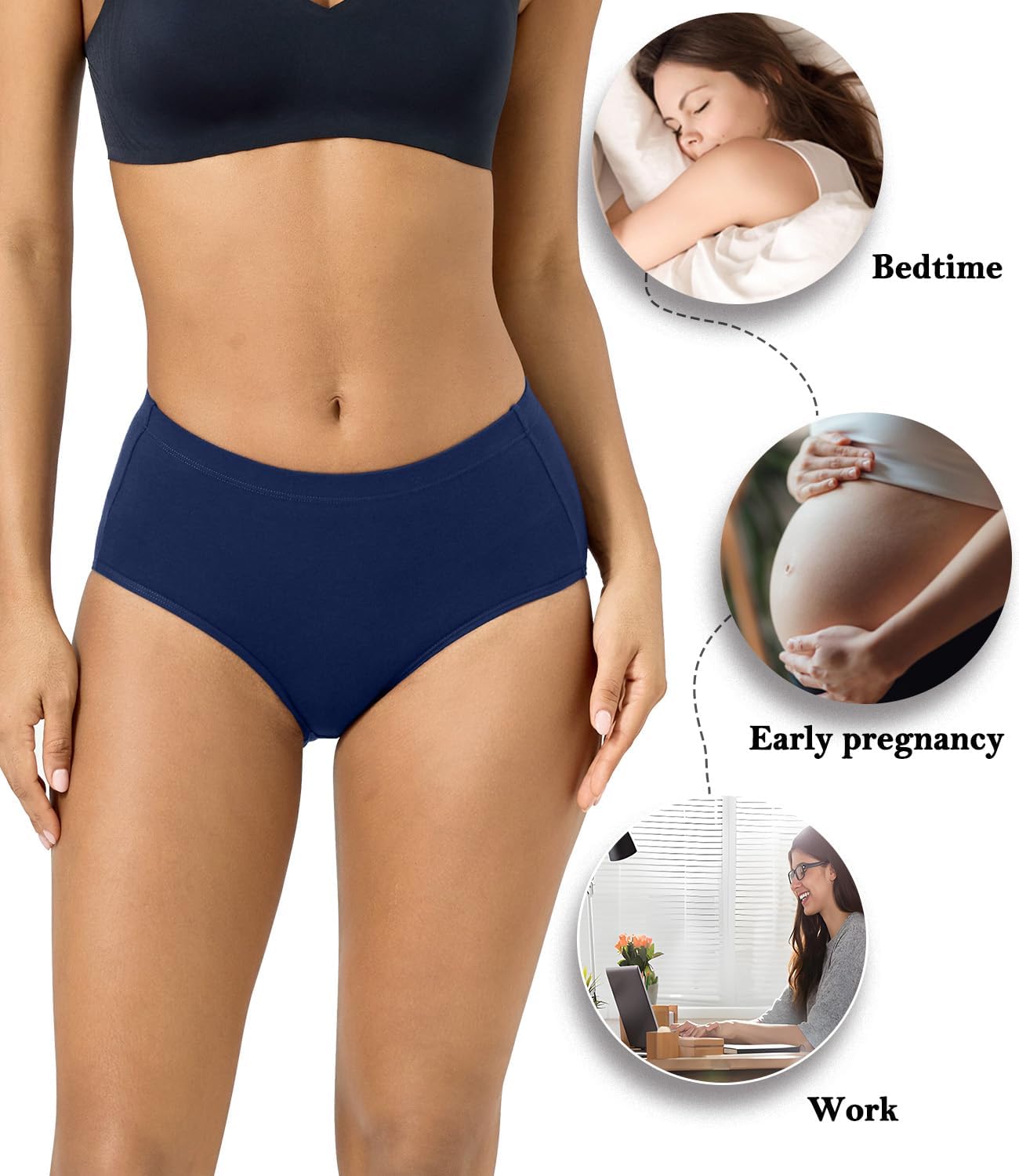 wirarpa Women's Cotton High Waisted Underwear Full Coverage Cotton Brief Panties 5 Pack - Image 3