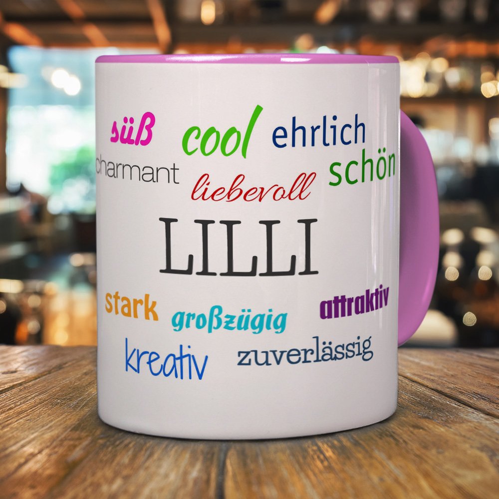 Printplanet Tasse Mit Namen Lilly – Personalisierter Kaffeebecher, 325 Ml, Spülmaschinenfest, Rosa