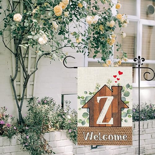Miniatura 2 de Bandera de jardín con monograma de primavera, letra Z, para el hogar, dulce hogar, eucalipto, 12 x 18 pulgadas, doble cara para exterior, pequeña de