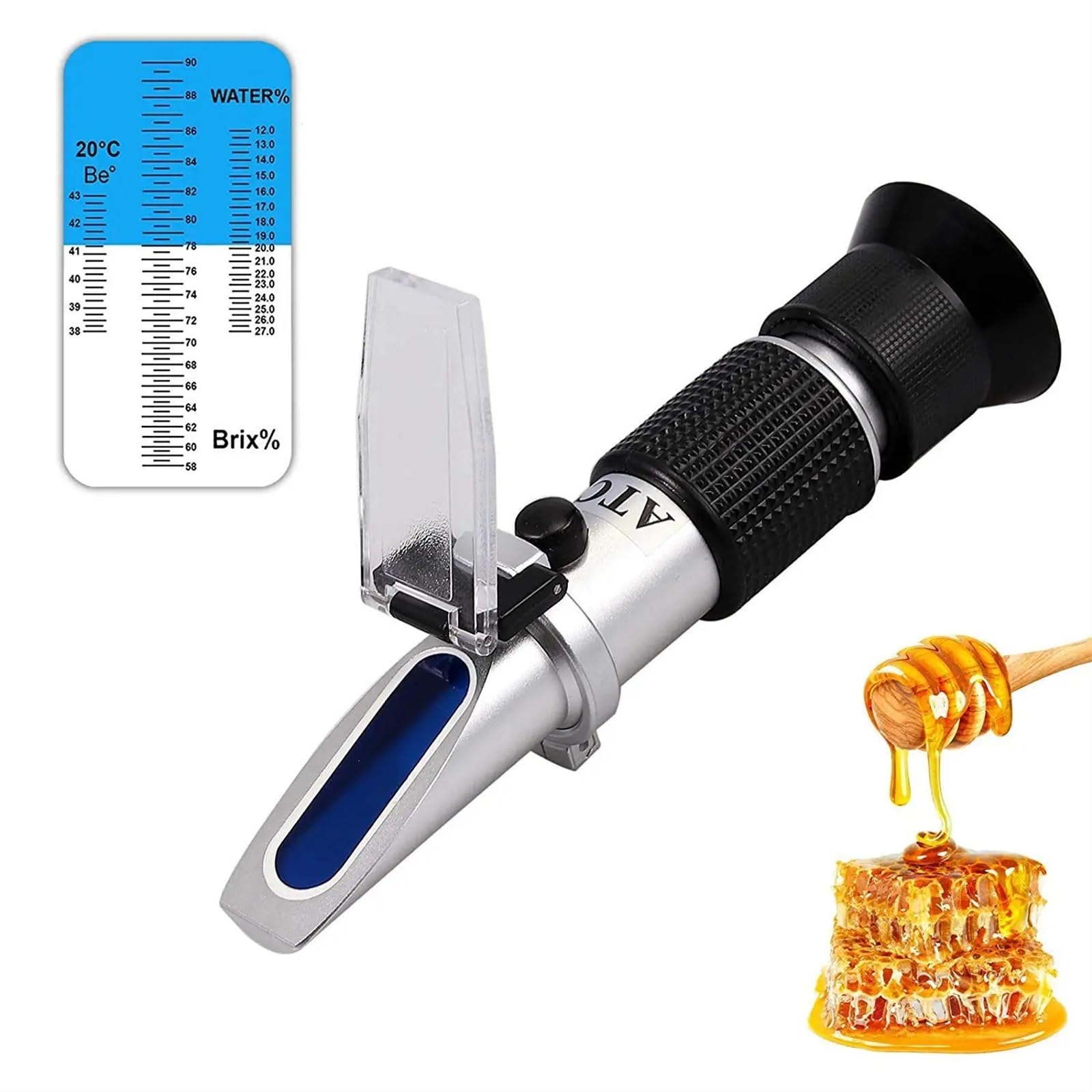 Kogedss One Color Refractometer, 3-In-1 Uses,58-90% Scale Range Honey Moisture Tester Honey Refractometer For Honey Moisture, And Baume, With Atc