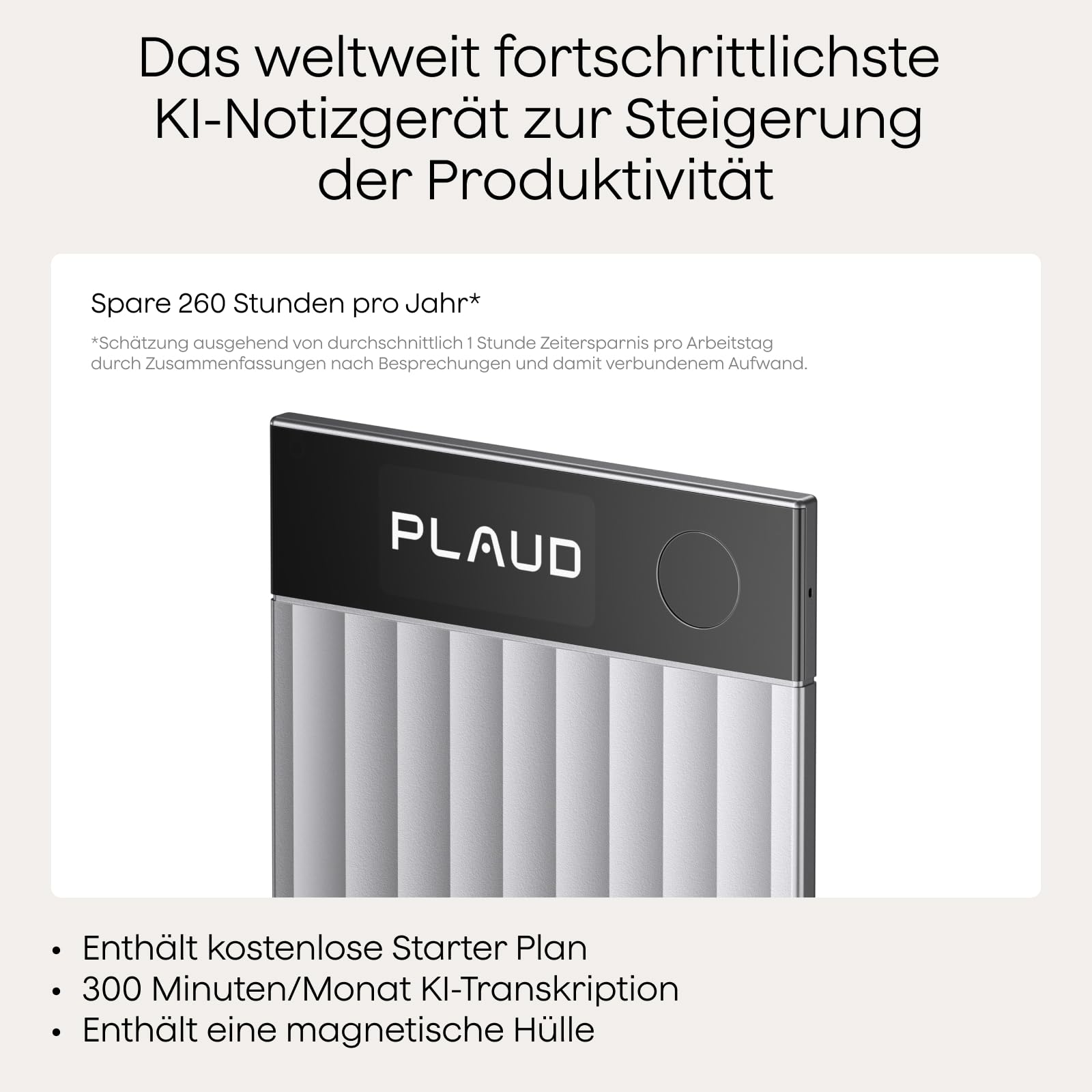Plaud Note Pro und NotePin Paket mit 4 Zubehörteilen, KI Digitales Diktiergerät App-Steuerung, KI-Notizgerät, KI-Transkription & Zusammenfassung, 112 Sprachen, 64GB Speicher, Audiorekorder