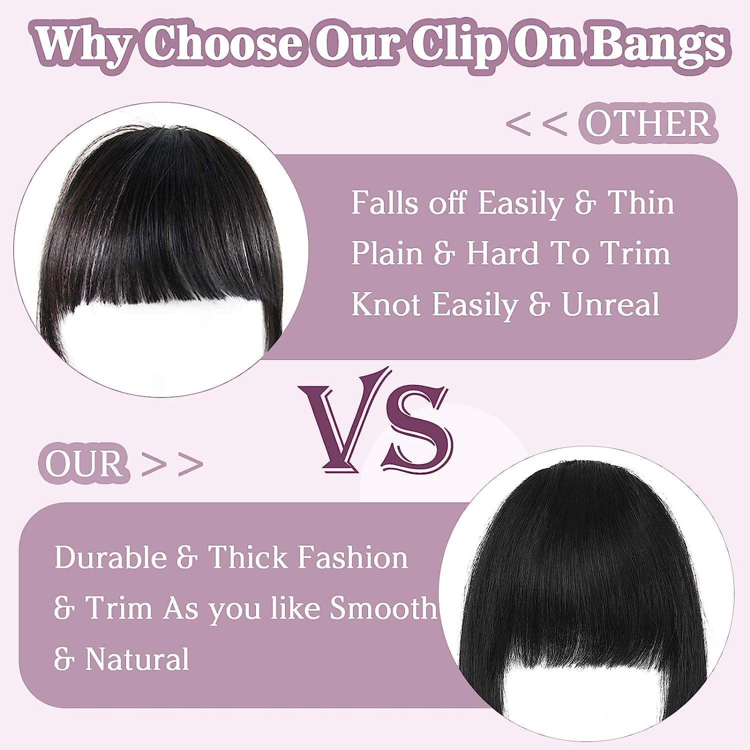 S-noilite Clip in Fringe 100% Real Human Hair French Bangs Hair Clip on Curved Bangs - Image 4