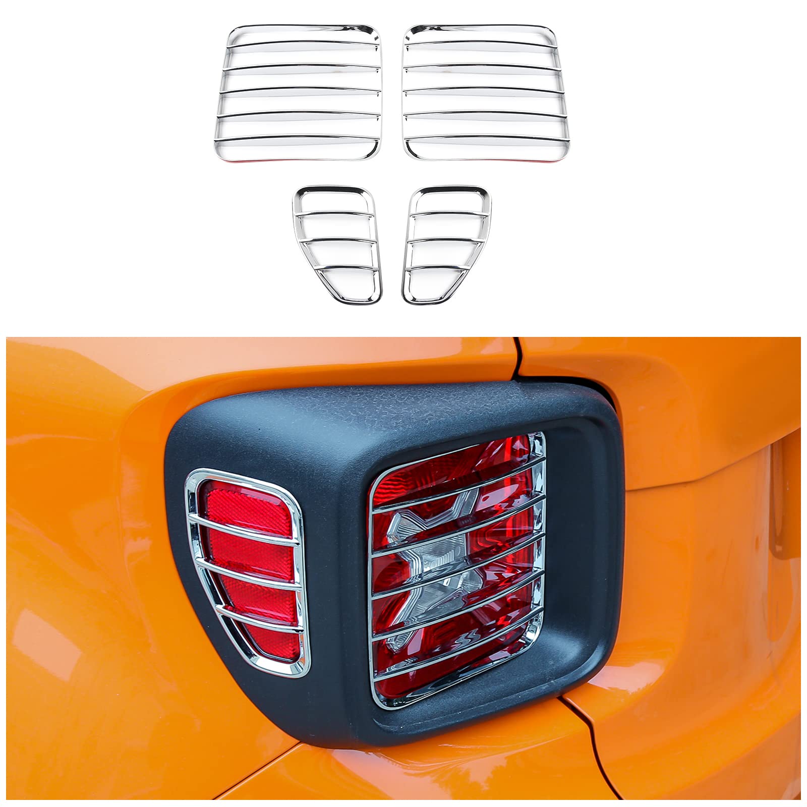 CheroCar for Jeep Renegade Tail Light Lamp Covers Blinds Rear Taillight Guard for Jeep Renegade 2016-2021 (Chrome)