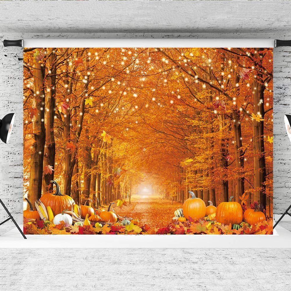 Fall Photo Backdrop 12x8FT with Maple Leaves