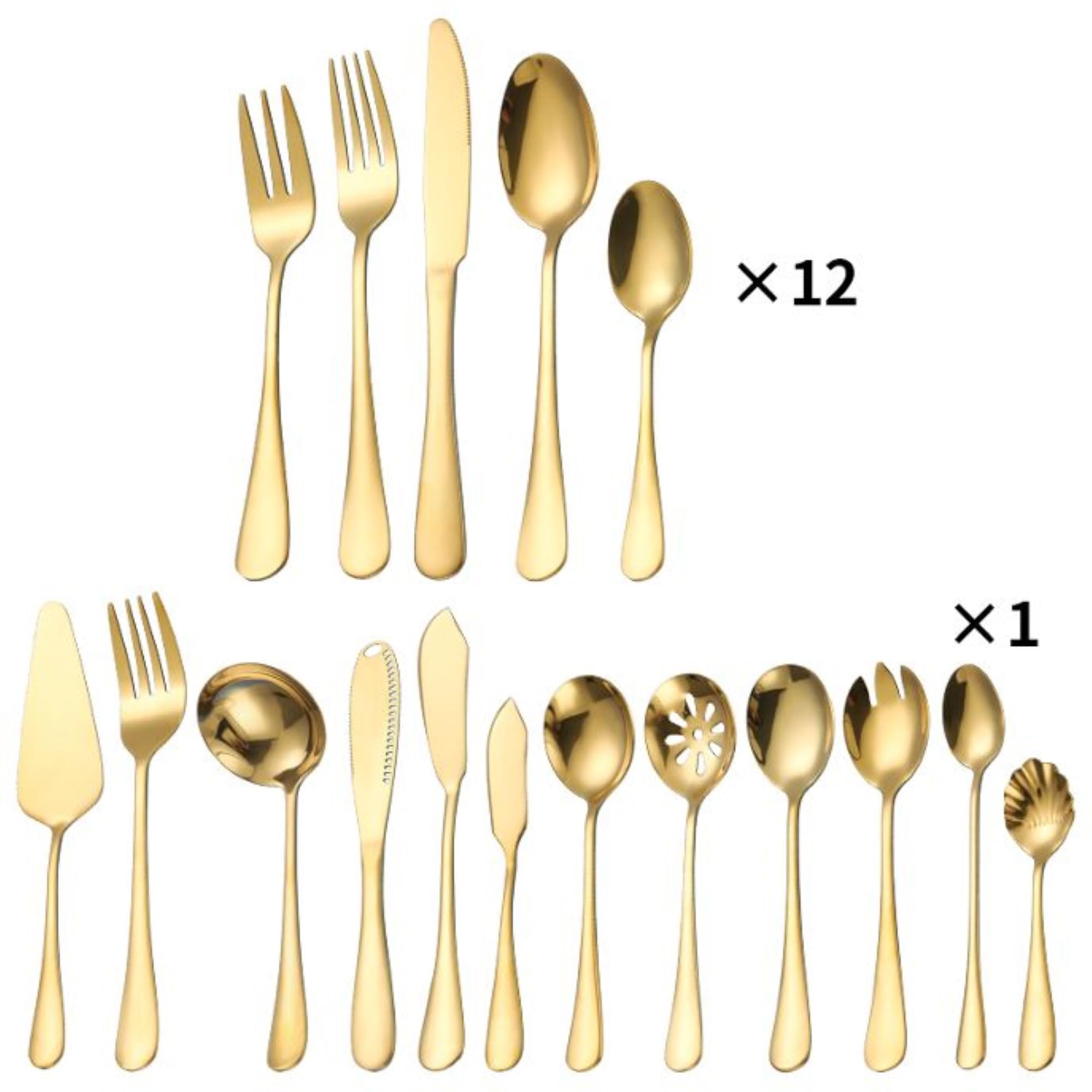 72 teiliges Besteck-Set für 12 Personen aus hochwertigem 18/10 Edelstahl in Gold