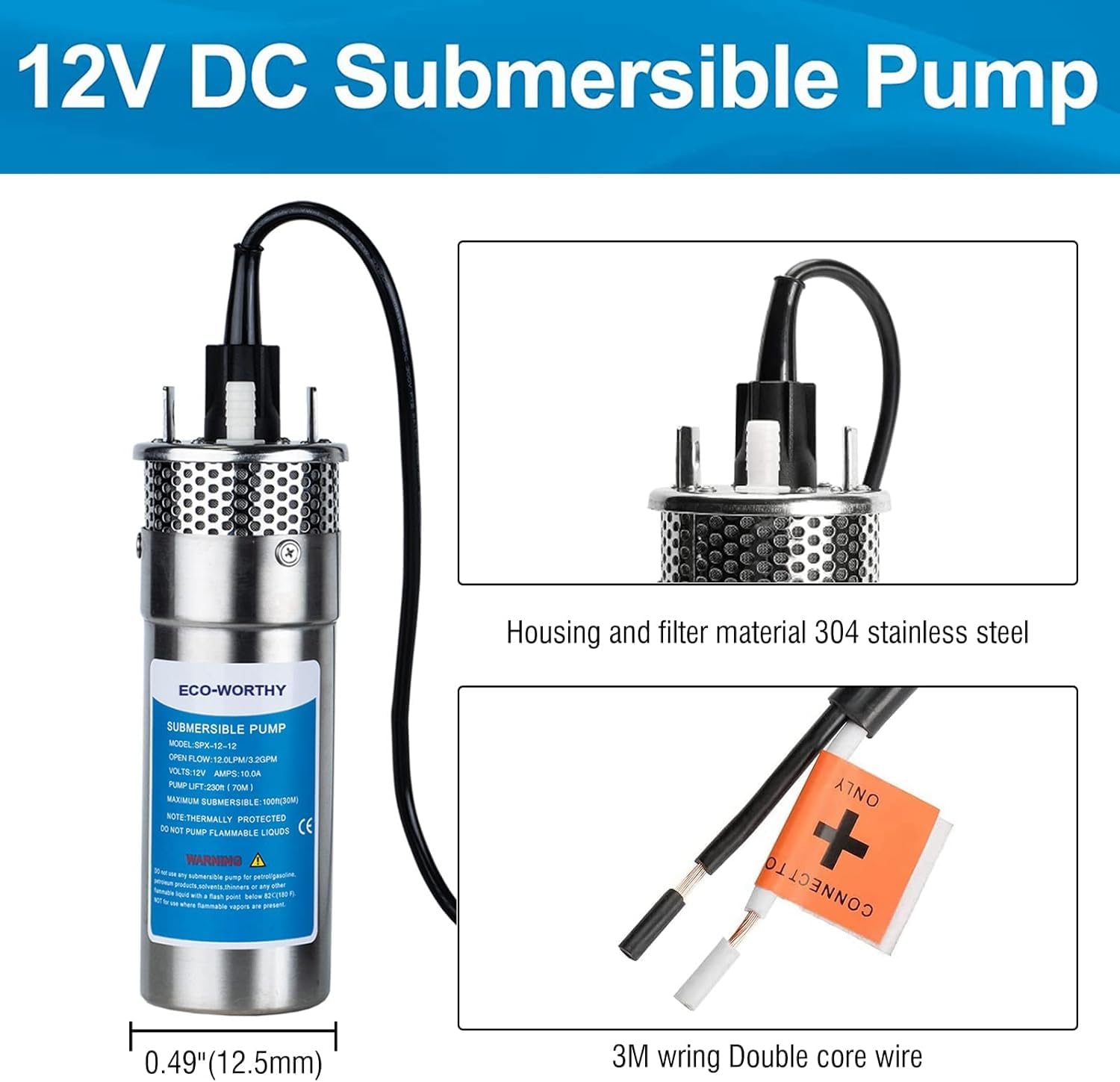 DCHOUSE 200W Solar Tiefbrunnen-Tauchpumpen Kit mit 12V Solarwasserpumpe + 2 STÜCKE 100W Solarpanel (Y-Verteiler separat erhältlich)