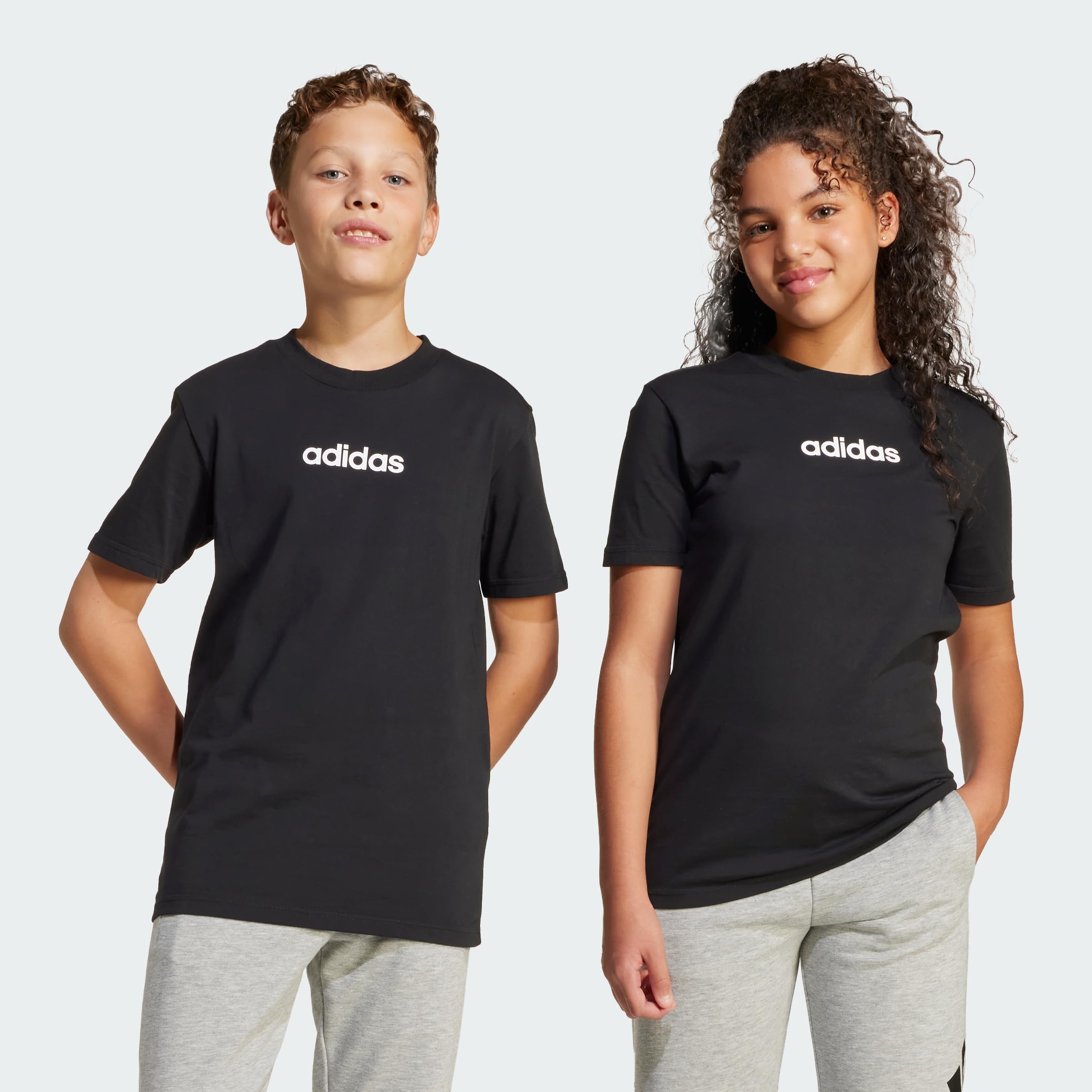 adidas Unisex Kids Essentials Linear Logo Shirt, Black/White, 9-10 Years