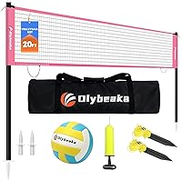 Olybeaka 20FT Outdoor Volleyball Net Set: Anti-Sagging Net, Adjustable Iron Poles, PU Ball & Pump, Carry Bag for Backyard Beach - Quick Setup
