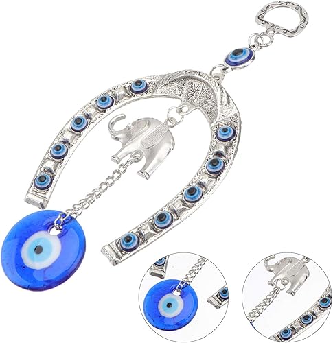 Miniatura 9 de Wakauto Colgantes de la suerte de elefante de ojos azules, adornos colgantes antiguos turcos budistas, amuleto turco de mal de ojo, colgantes para