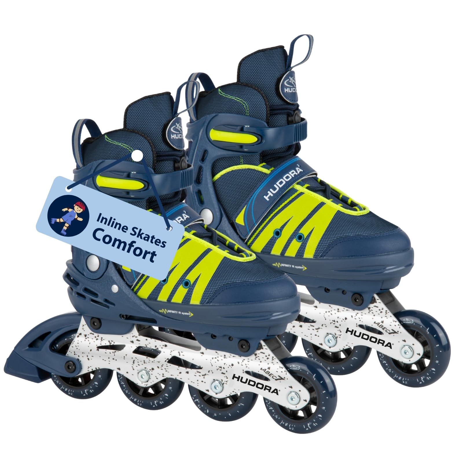 HUDORA Inline Skates Comfort - skates for children & teenagers in various sizes - adjustable in width & length up to 6 sizes - Breathable leisure roller skates