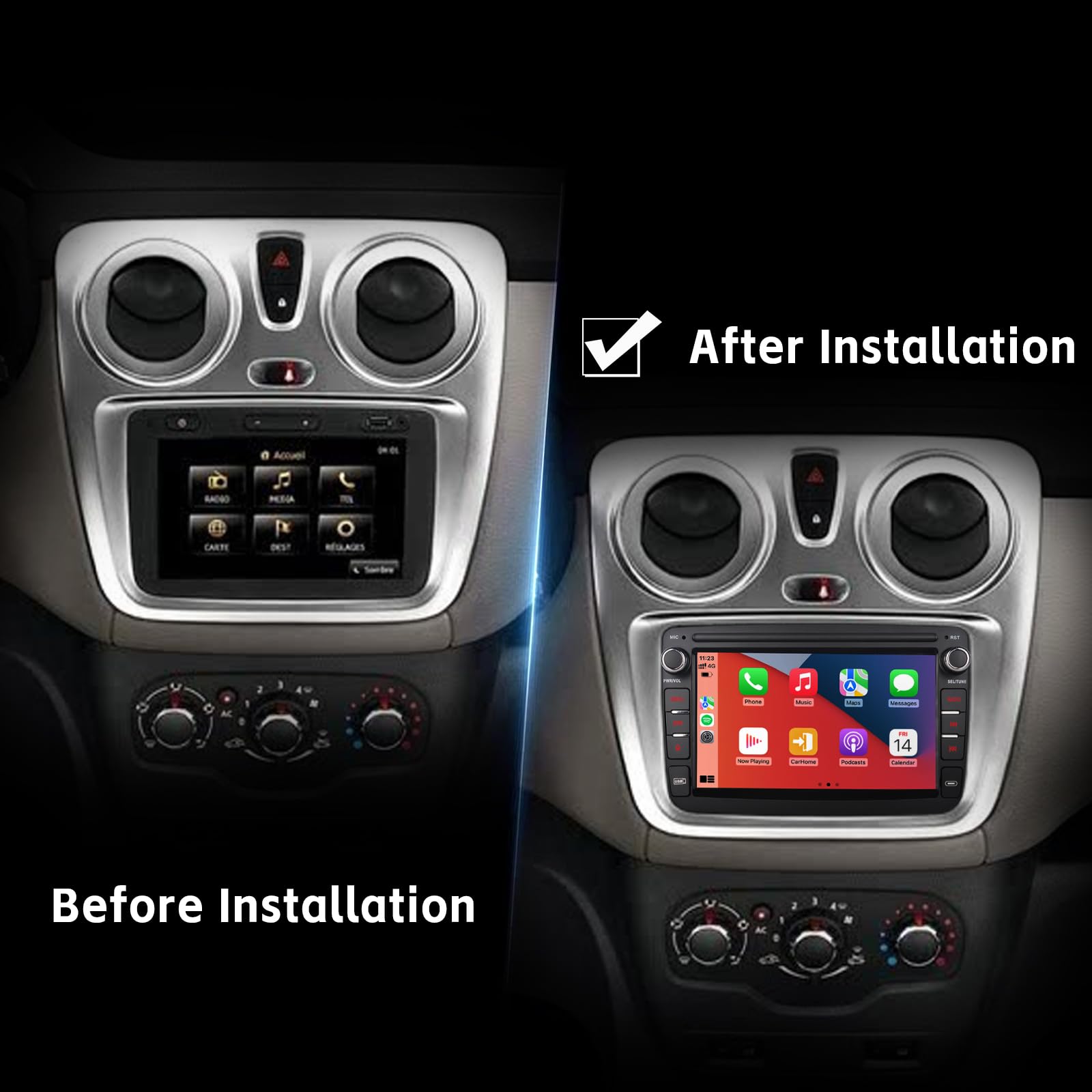 Autoradio per Renault Dacia Sandero Lodgy Logon Capter Duster con Wireless Carplay Android Auto HD Touchscreen Car Radio Stereo con Bluetooth DSP FM RDS +Canbus