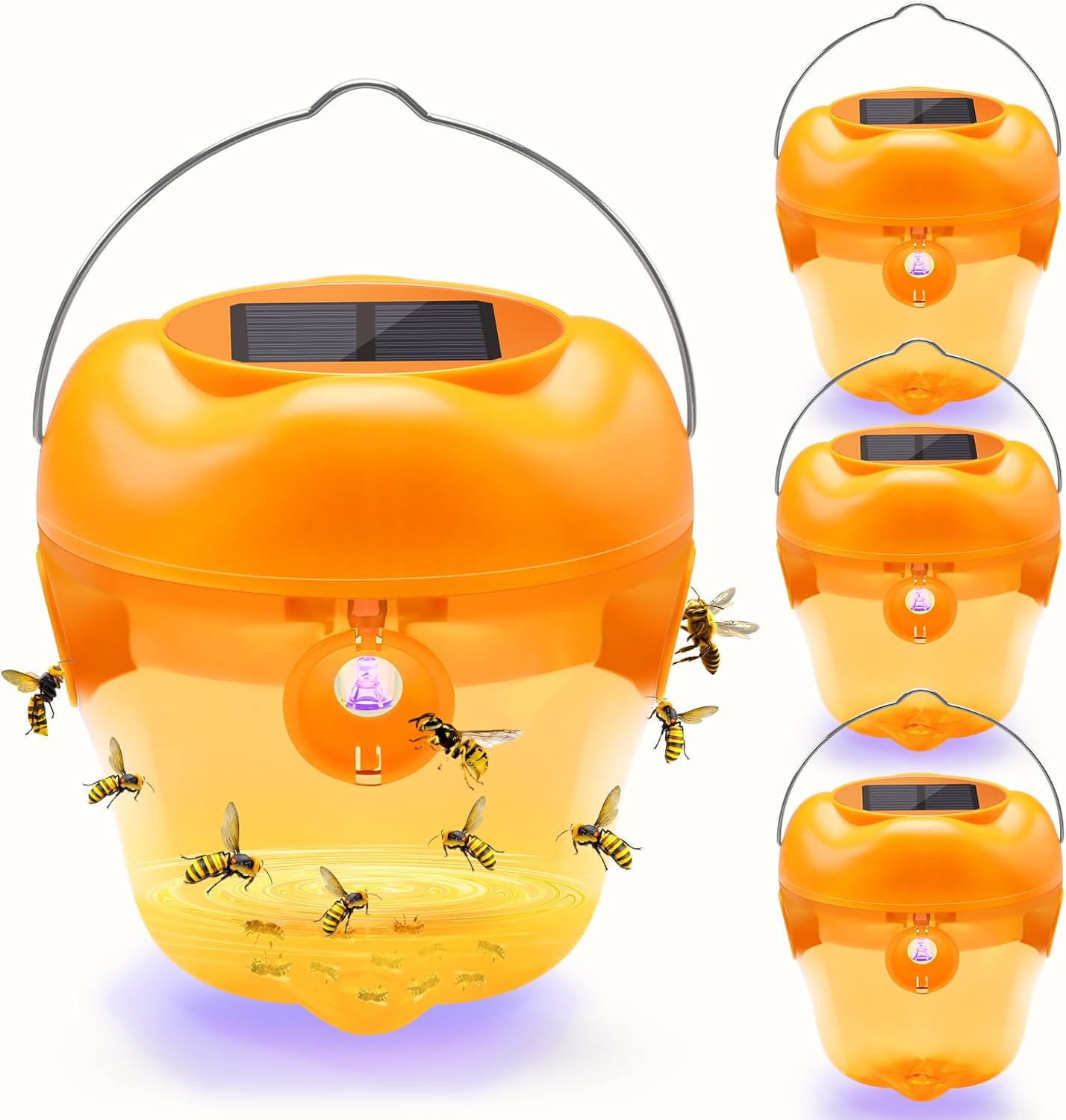 Wasp Trap, Solar Wasp Traps Hanging, Reusable Yellow Jacket Bee Trap for Outside, with LED Light, Wasps Killer, Hornet Traps for Orchard, Farm, Garden, Patio, Courtyard (Yellow)