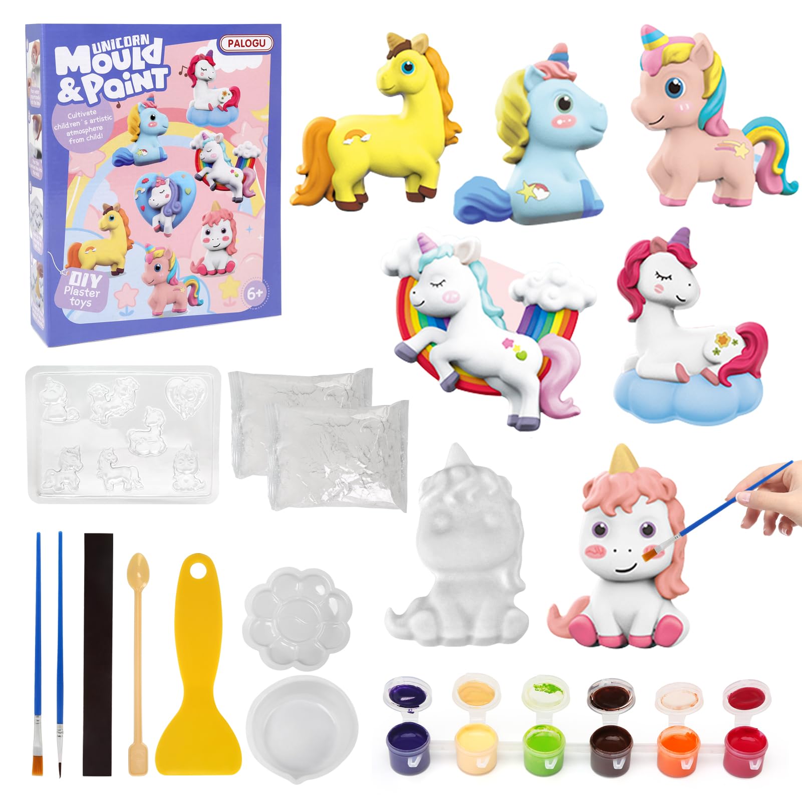 Kit Licorne à Colorier Et Mouler – 7 Figurines En Plâtre, Peinture 3D DIY, Cadeau Créatif Fille Garçon 3-10 Ans