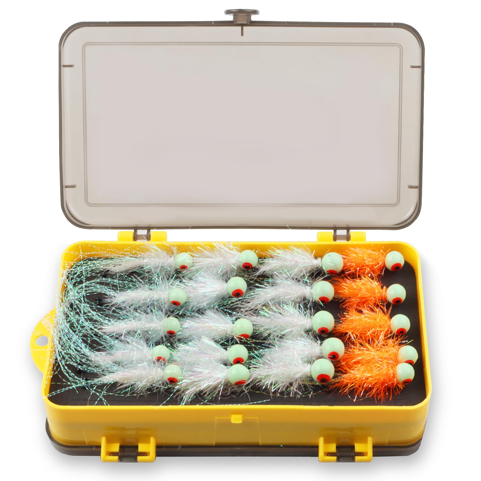 3 Gabarits Jig Crappie Mustad Montés Main – 1/16 Oz – Noir Et Orange – Yeux Bleus