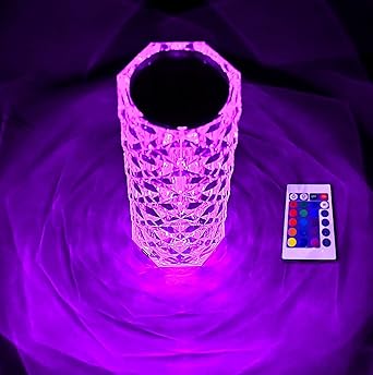 Holilluma Rechargeable Rose Crystal Table Night Light Atmosphere LED Lamp With Touch Control, 16 Rgb Color Changing, Remote Control (Pack Of 1)