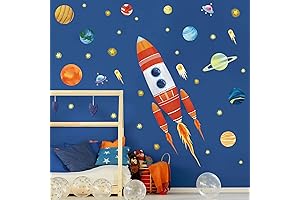 Wondever Rocket Wall Stickers Space Planets (40" H)