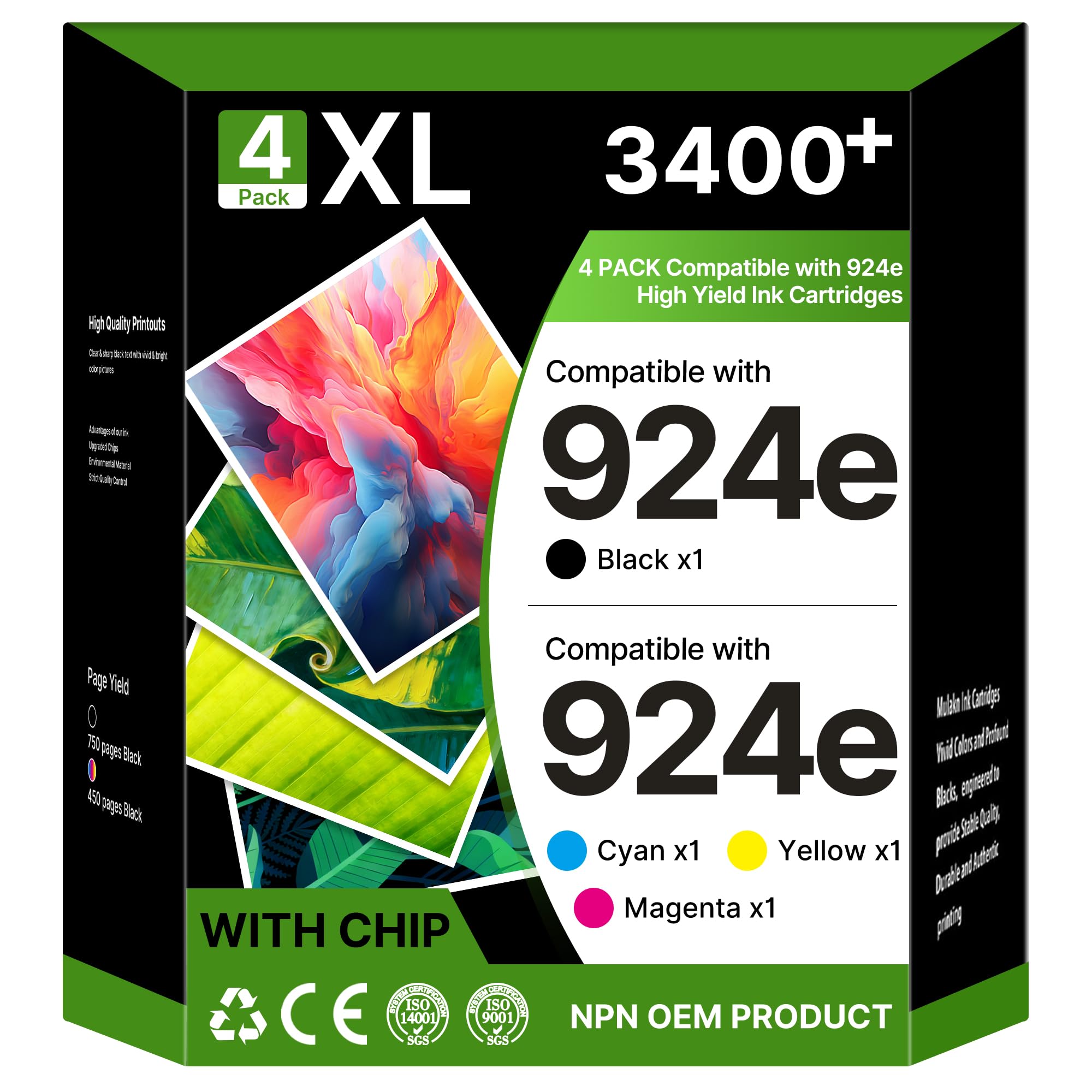 924 924XL Patronen 8132e 8122e Kompatible für HP 924 Patronen Multipack | für HP Officejet Pro 8122e Patronen 8132e 8120e 8130e 8124e 8125e 8134e 8135e mit Chip (Schwarz Cyan Magenta Gelb)
