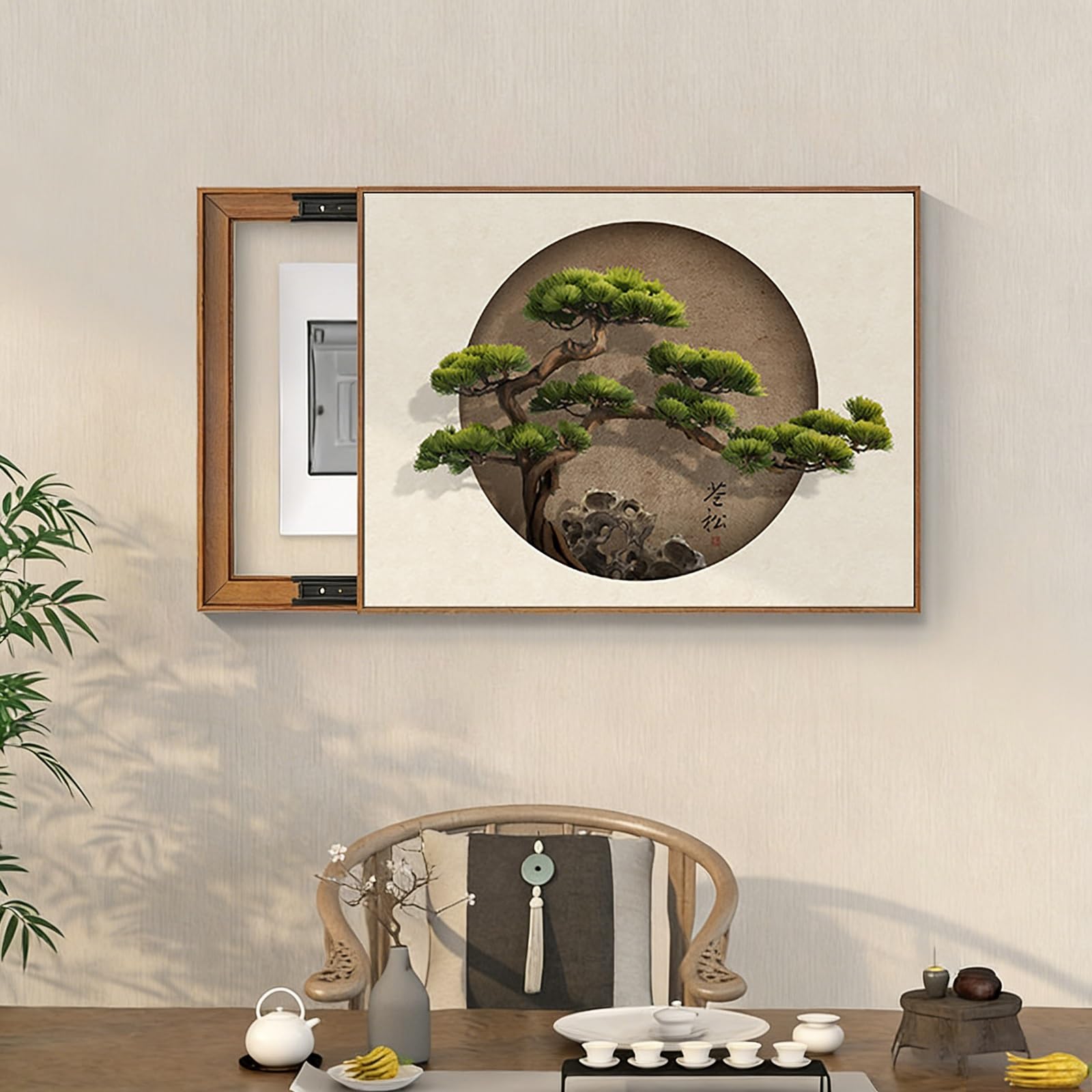 Genérico Tapa Decorativa Retro para Caja de fusibles - Ocultador de Panel eléctrico para Montaje en Pared, decoración artística Creativa para el hogar, Hotel y Oficina, marrón (50 x 40 cm)