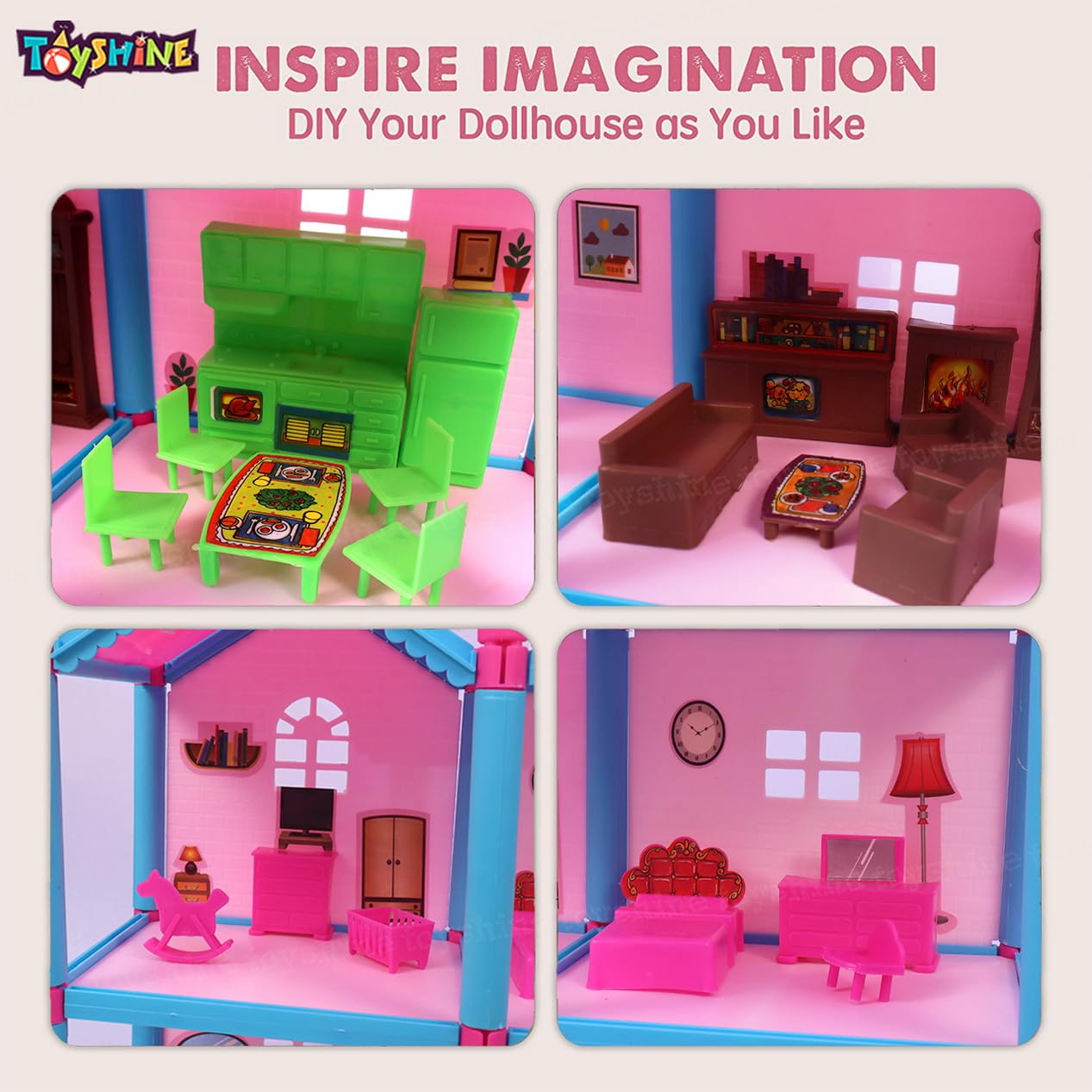 Toyshine DIY Doll House Creative Edition with Accessories Included Playset (Multicolour, 108 Pieces ) - Image 3 thumbnail