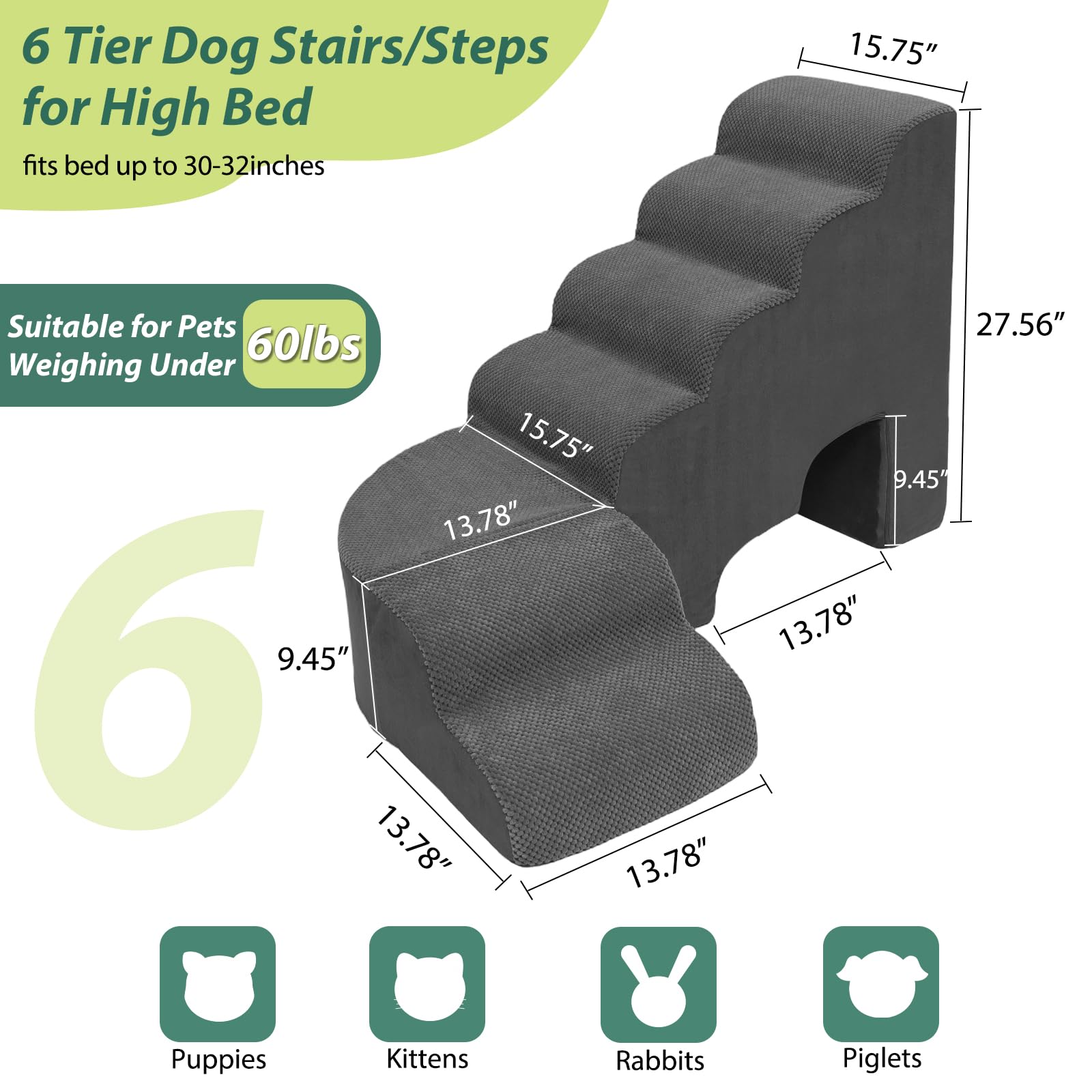 Scalette per cani a 6 livelli, per letto alto, altezza 60 cm, antiscivolo, regolabili sul lato sinistro del letto, gradini per animali domestici per cuccioli, vecchi animali domestici e cani feriti
