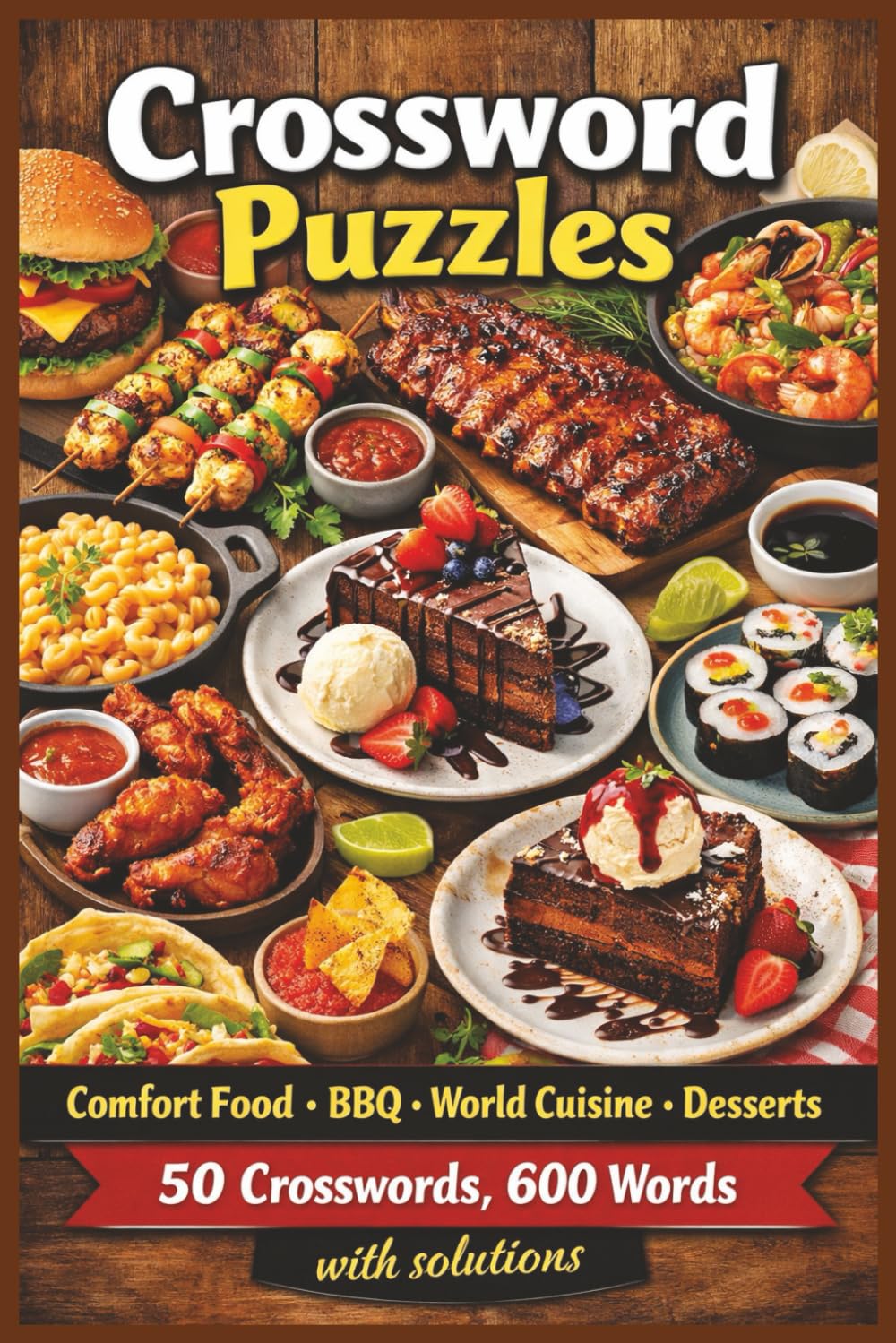 Comfort Food, Barbecue, World Cuisine & Desserts: Crossword Puzzles: 50 Puzzles • 600 Food Words • 6x9 in. • With Solutions • A Fun Gift for Food Lovers