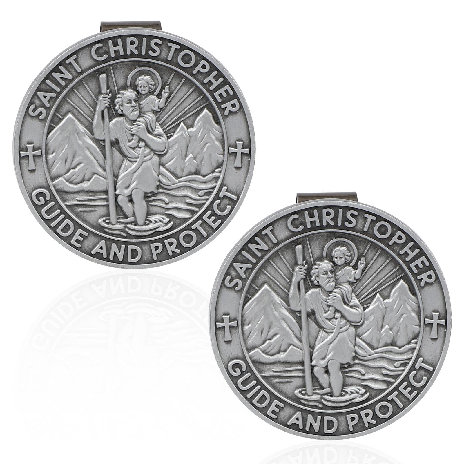Medal Św. Krzysztofa do Klipsa na Osłonę Przeciwsłoneczną Samochodu, 5cm Stop Cynku Akcesorium Samochodow Talizman Bezpieczeństwa w Podróży i Ochrona dla Kierowców Przyjaciół i Rodziny