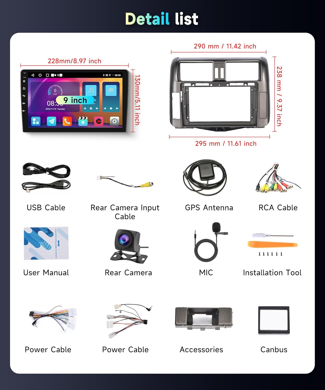 5Ghz WiFi Car Radio Stereo for Toyota Land Cruiser/Prado 2010 2011 2012 2013 2+64G, 9" Touch Screen/Android 15/Wireless CarPlay/Android Auto/DSP EQ/GPS/Bluetooth/FM/RDS/SWC/HD Backup Camera