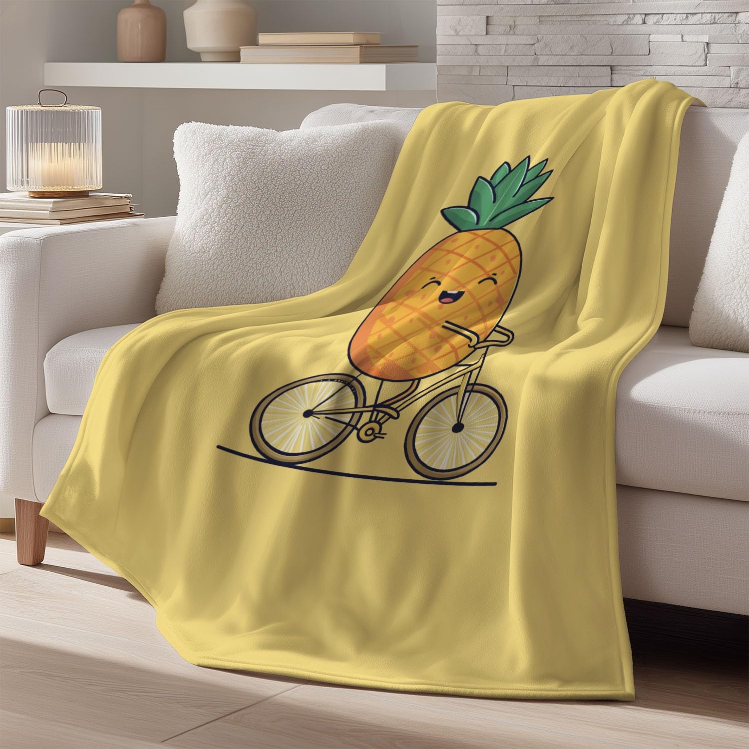 Générique Żółty flanelowy koc, minimalistyczny, kreskówkowy, ananas, przytulny koc, narzuta na łóżko, sofę, wystrój pokoju dziecięcego