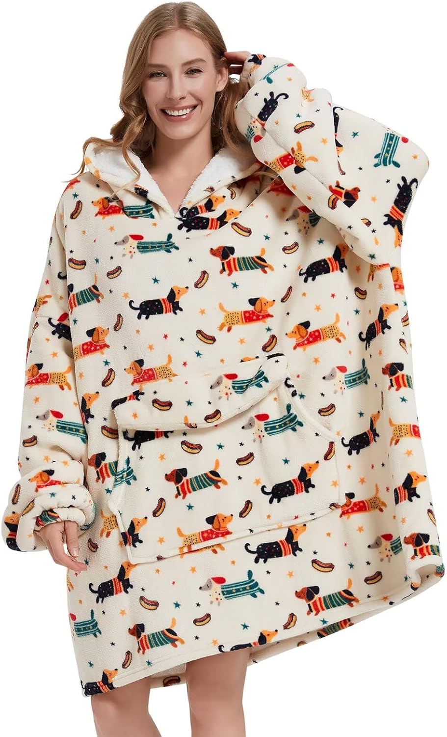 Fiosnow Dachshund Blanket Hoodies for Women and Men Adult Oversize Wearable Blanket Hoodies for Soft and Warm