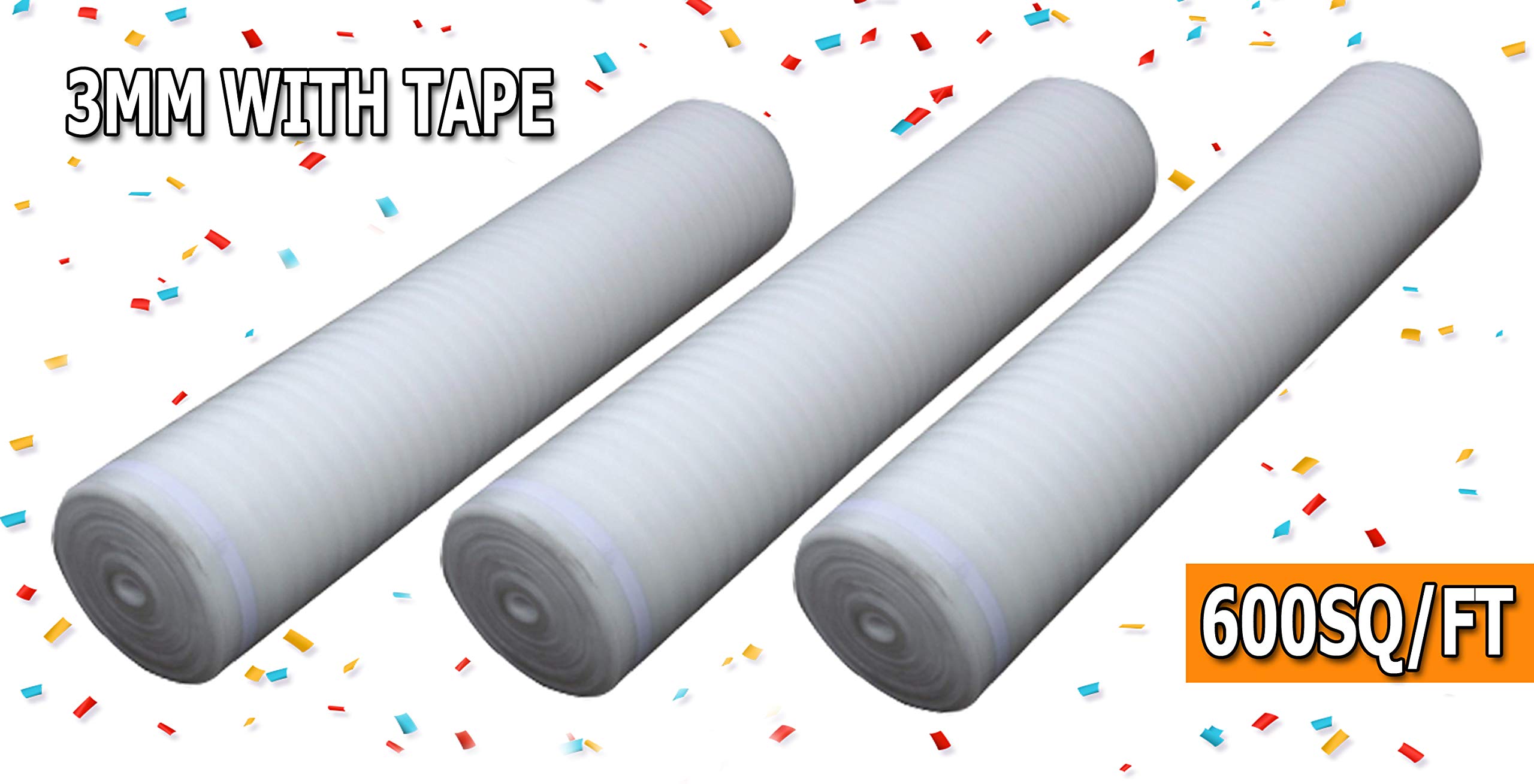 Buy AMERIQUE AMWH3MM3R White 600SQFT 4/32" 3mm Thick Foam 3in1 Heavy