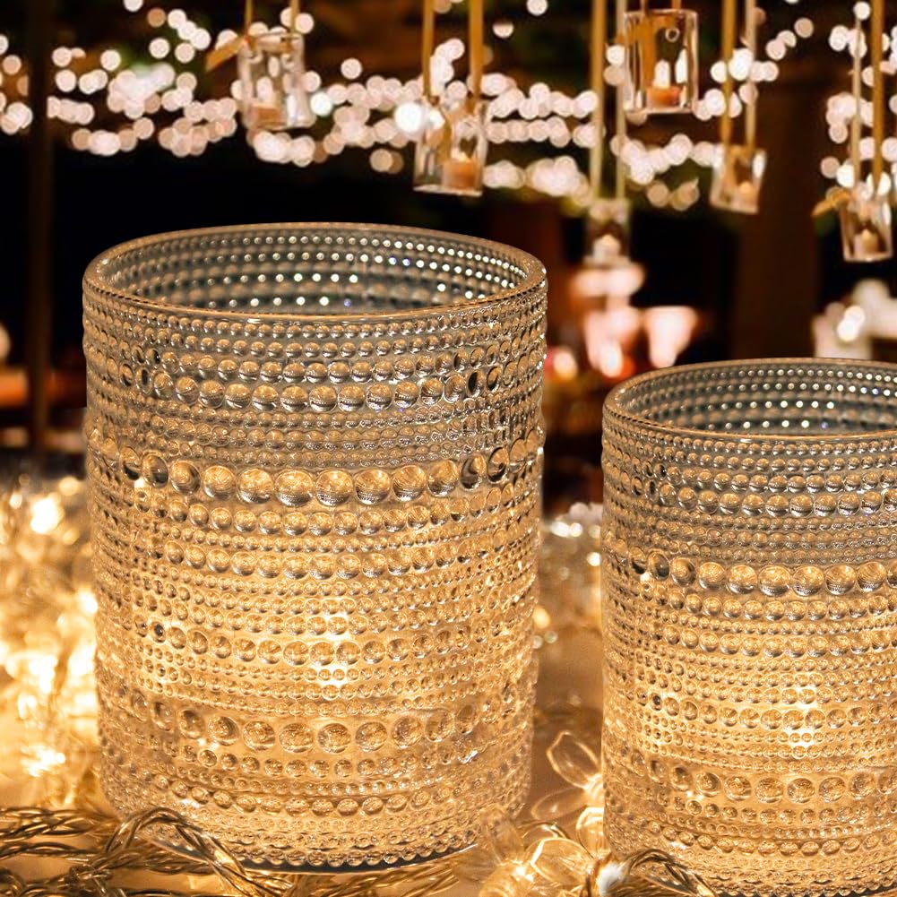 YL-ESH Vintage Drinking Glasses Set of 6, 13.5oz Hobnail Glass Cups Embossed Water Glasses, Vintage Glassware Set for Beverage, Juice, Whiskey, Beer, Cocktail, Milk