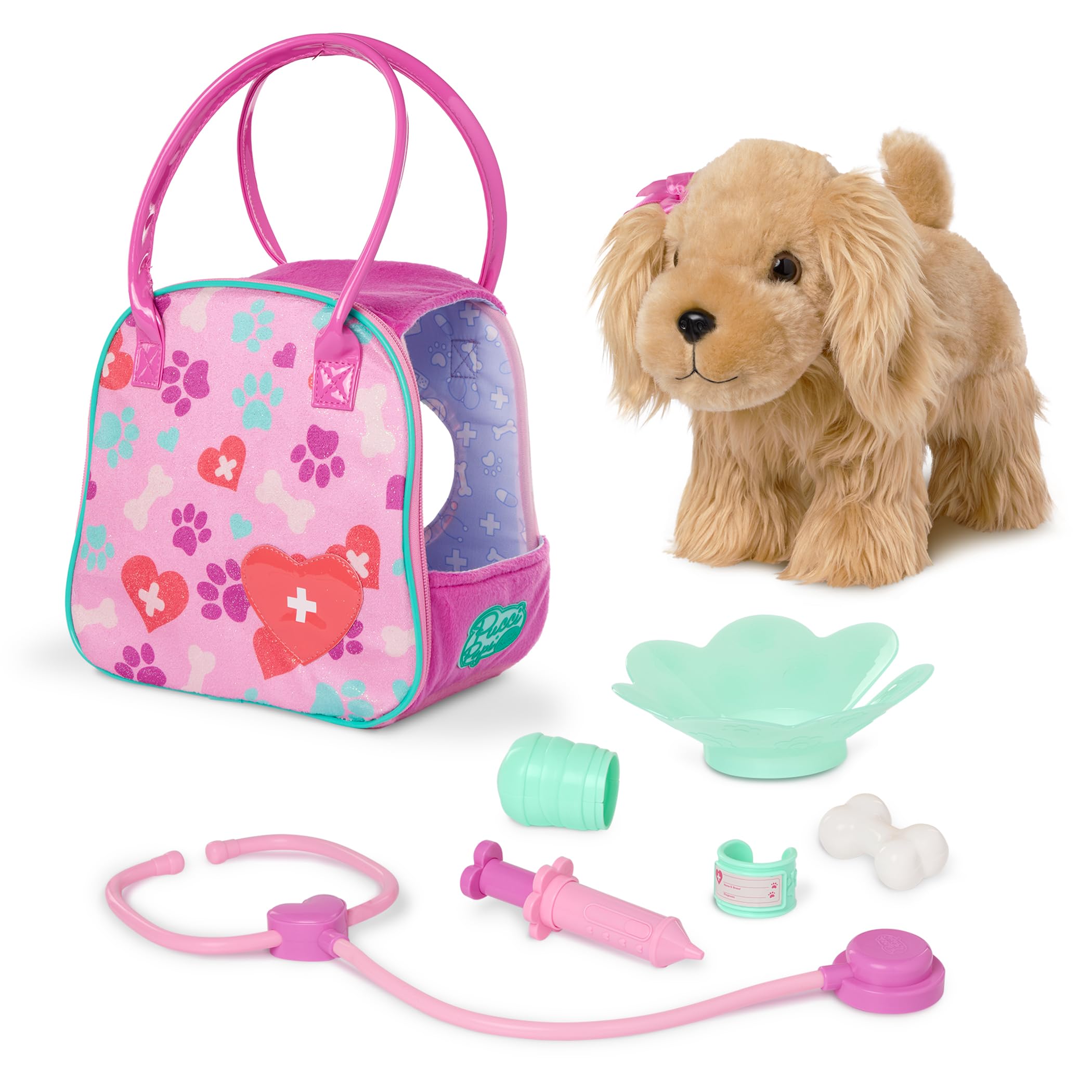 Pucci Pups – Plush Puppy – Dog Carrier – Cocker Spaniel & Vet Care Carrier – Stethoscope, Cast & More – Stuffed Animal – 3+ Years