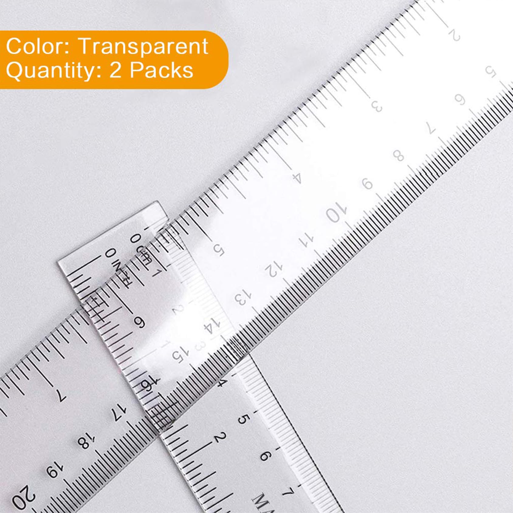 30,5 cm langes gerades hartes Lineal aus Kunststoff, durchsichtig, flexibles Lineal mit Zoll und metrischem Messwerkzeug für Studenten, Schule, Büro, transparent (2 Stück)