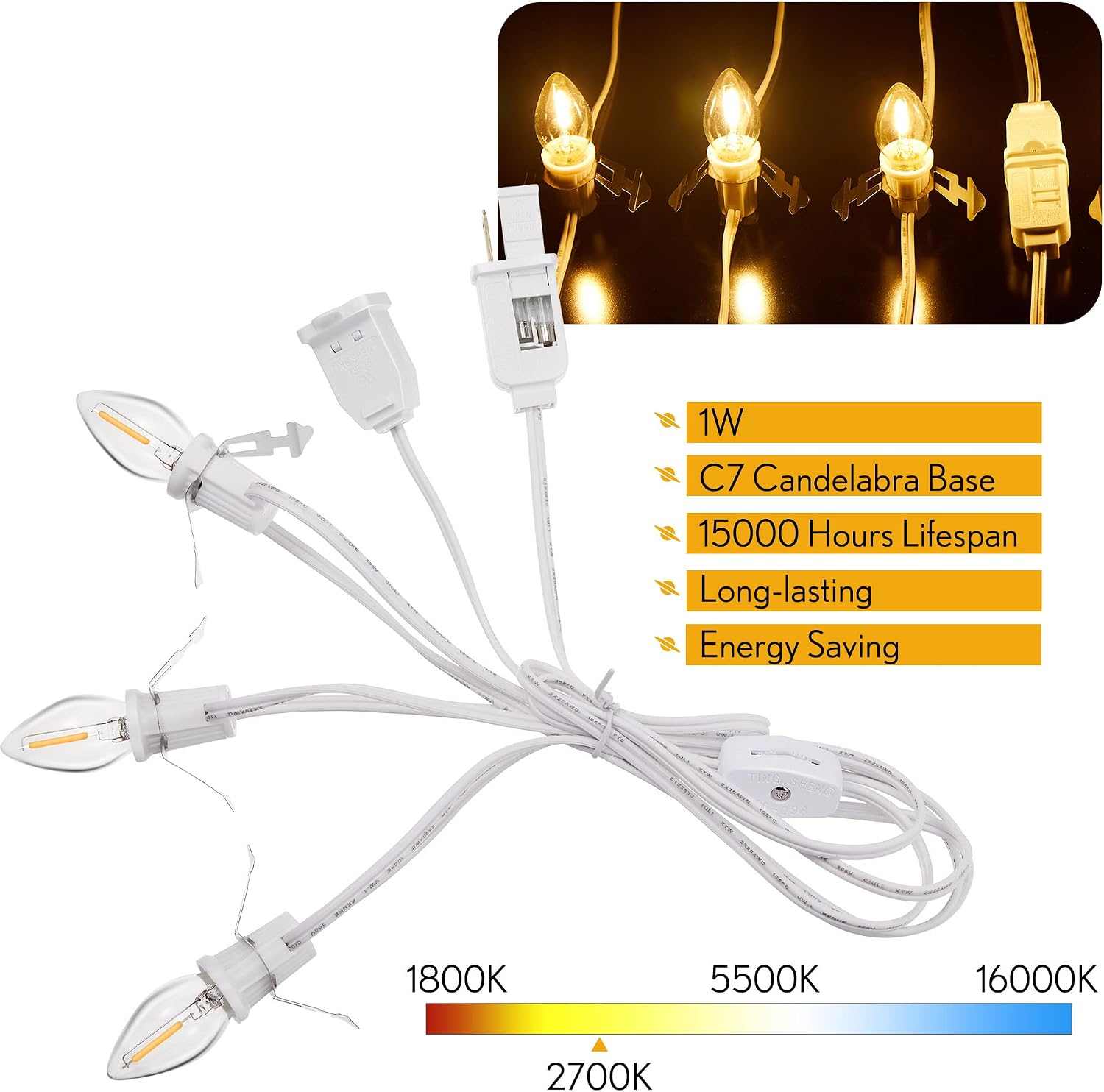 Meonum Accessory Cord with 3 LED Light Bulbs, 8.2 Ft Indoor Blow Mold Light Cord with Female Plug for Halloween Pumpkins Christmas Village Houses and Craft Projects Decoration, Warm White (6 Pack)