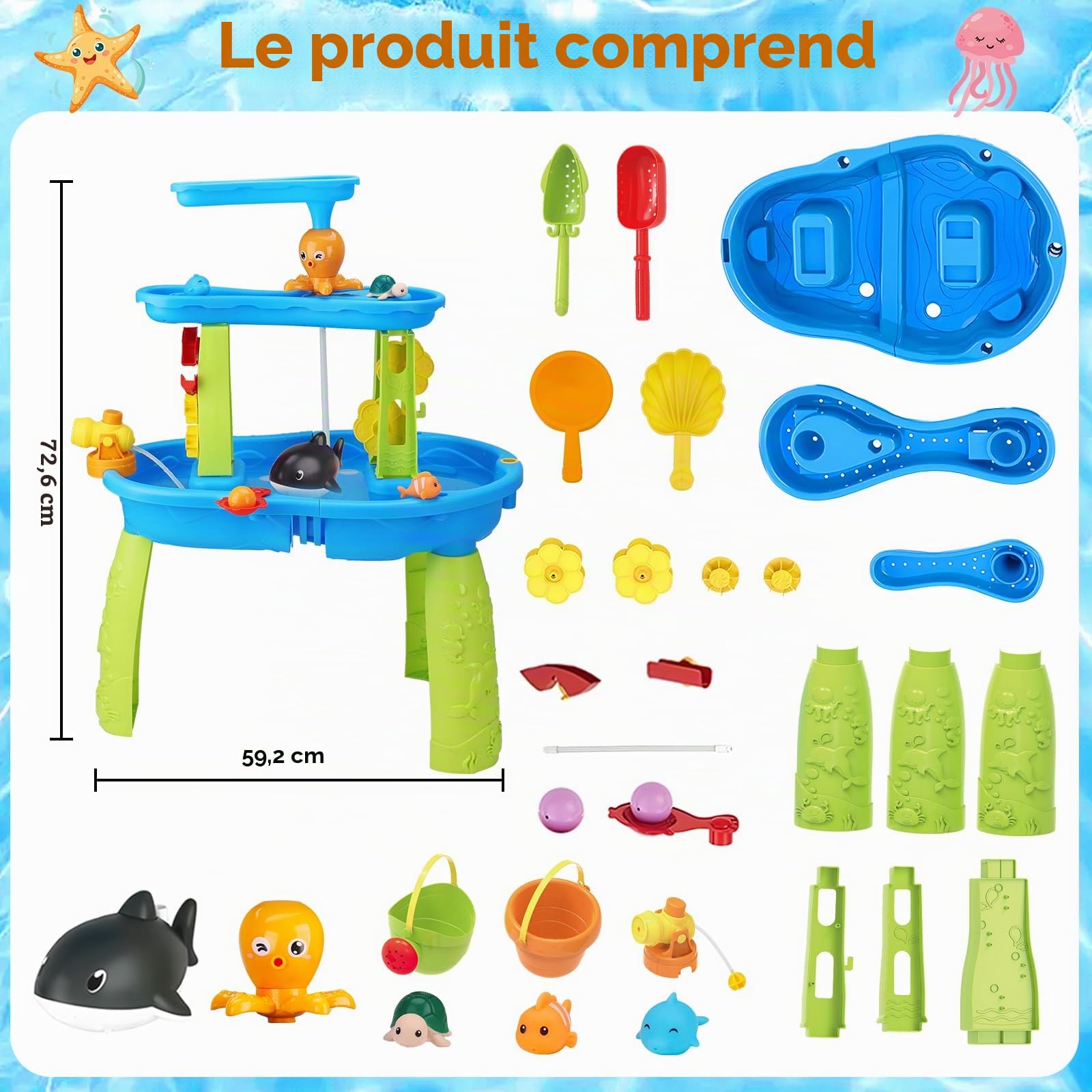 Lypsochaat Table d'eau Exterieur Enfants, Jeux d'eau Exterieur pour Enfant, Jouets Activité d'Été Jardin Plage, Jouet Extérieur Jeu d'eau pour Garçons et Filles 2 3 4 5 Ans Bleu