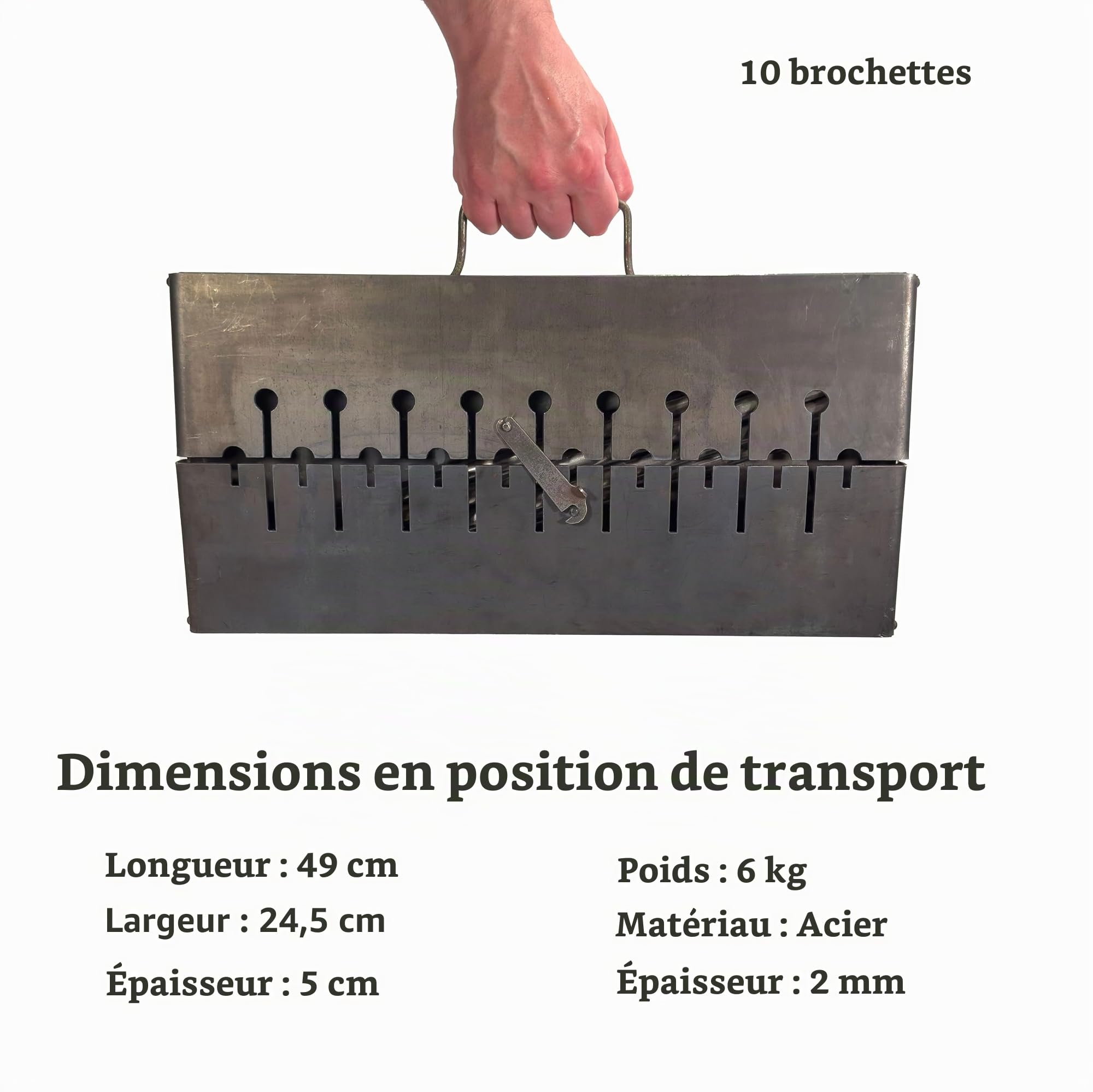 Mangal Barbecue au charbon de bois – Barbecue pliable en format valise en acier de 2 mm pour 10 brochettes – Barbecue portable au charbon pour camping, jardin, pique-nique et voyage
