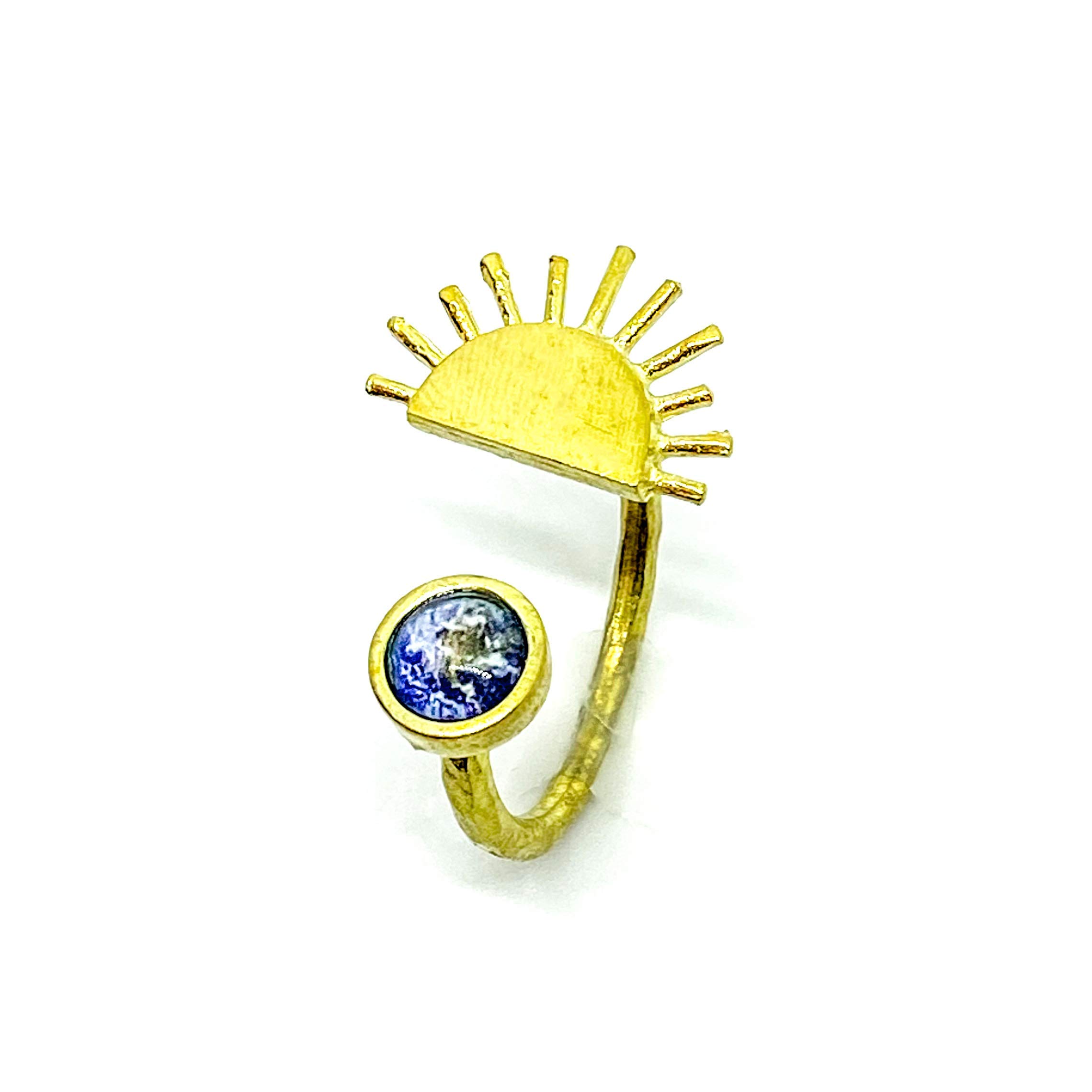 Sunrise Ring - Sunburst and Earth Adjustable Ring in Silver or Gold Tone - Unique Jewelry Gift for Mothers Day, Beach Lovers, Astronomy Fans, Science Teachers, Stargazers, Earth Warriors