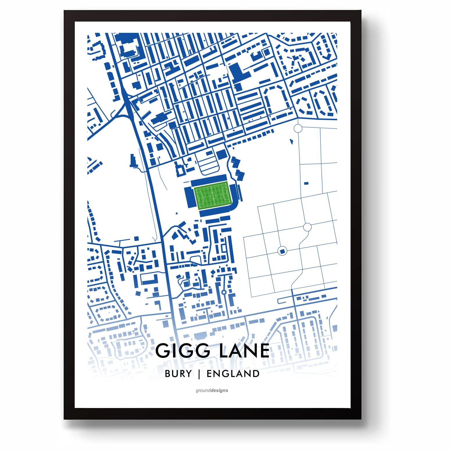 GroundDesigns BURY FC Football Gift GIGG LANE Stadium Art Map Unframed A3 Print