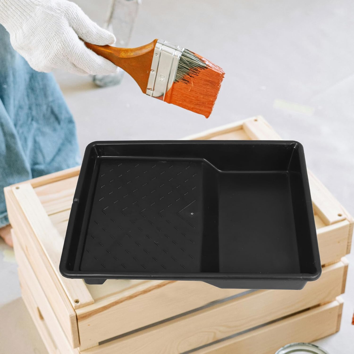 MAGICLULU 2pcs Plastic Paint Tray Set for Wall Painting, Small Roller Tray Pallet with Organizer, Black Painting Supply for Home and DIY Projects