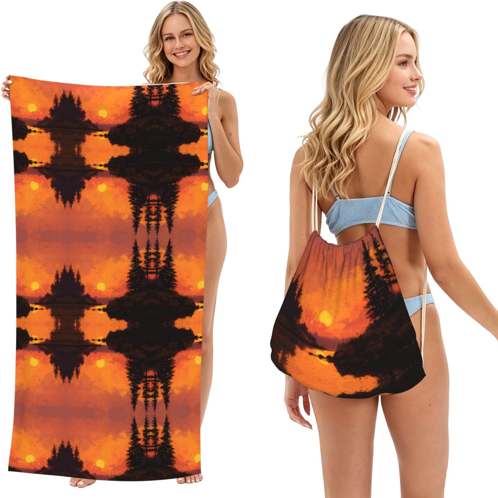EZDLOWVBA Sunset Print Beach Towel Backpack 2 In 1 Summer Large Lightweight Beach Towel - Multifunctional Ship Pattern Towel Bag For Storage,Sport