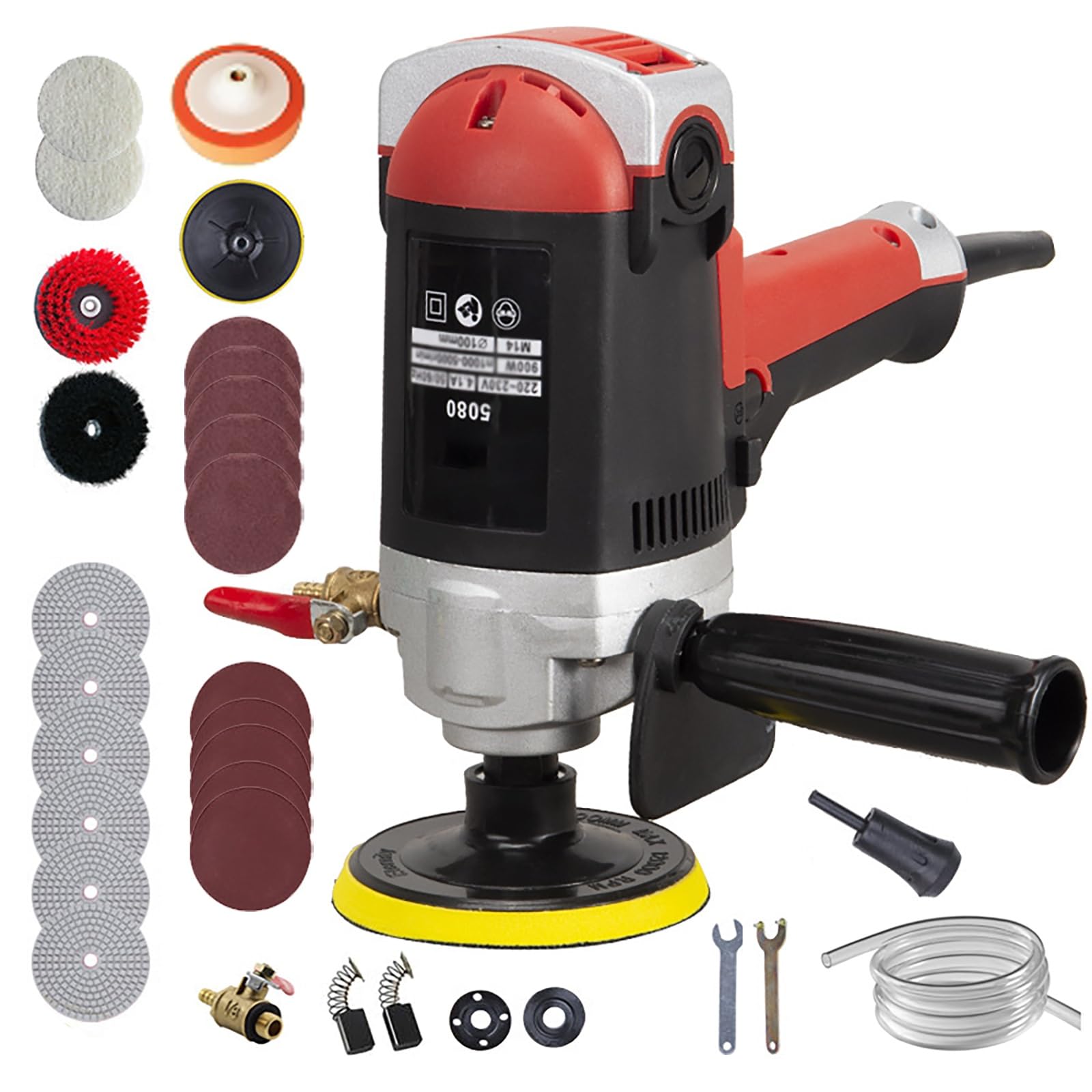 Kit lucidatrice a umido da 900 W, levigatrice ad acqua per pietra con velocità regolabile fino a 5000 giri/min, accessori completi, levigatrice per pavimenti in cemento, marmo, ceramica