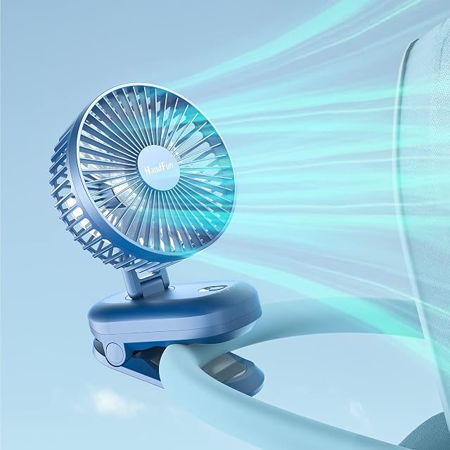HandFan Clip on Fan for Pram Stroller Fan 70° Oscillating 5000mAh USB-C Rechargeable Battery Operated for Desk Fan/Travel/Home/Office/Camping/Treadmill, 225° Manual Rotation