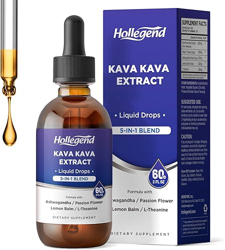 Gotas líquidas de extracto de raíz de kava kava, mezcla 5 en 1 con Ashwagandha, bálsamo de limón, L-teanina, suplemento de tintura de kava para