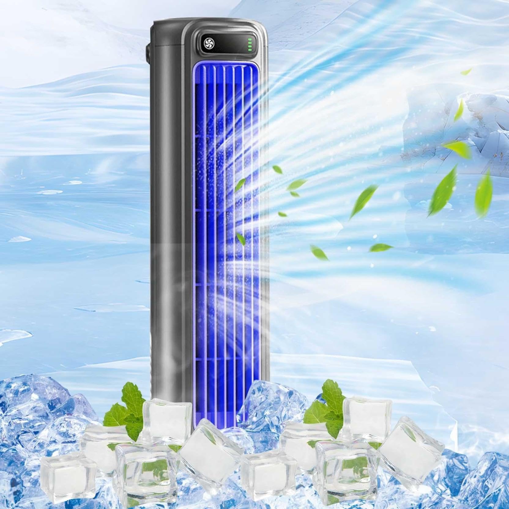 Enfriador de aire portátil, 3 ajustes de velocidad, flujo de aire circulante, funcionamiento silencioso, ahorro de energía, pantalla LCD, recargable por USB, montaje en pared sin perforación, para