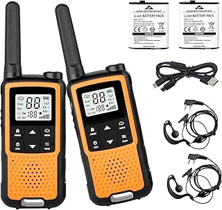 Walkie Talkie Rechargeable, Greaval PMR446 Two Way Radio, 22 Channels Long Range Walkie Talkies for Adults, License Free Walky Talky with Earpiece and USB Cable (Orange 2 Pack)