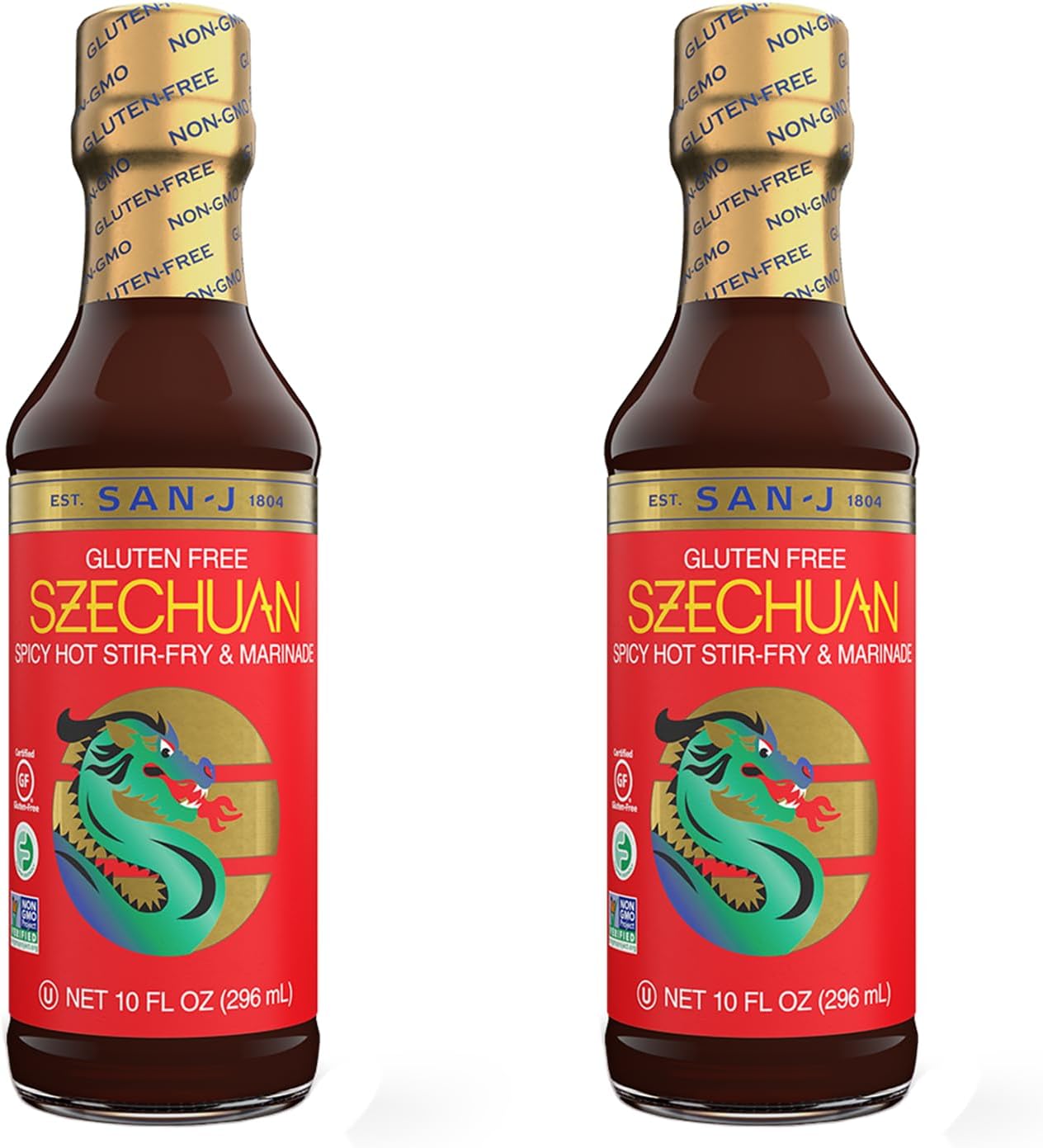 San-J - Spicy Gluten Free Szechuan Sauce - Non-GMO - 10 oz. Bottles - 2 pack