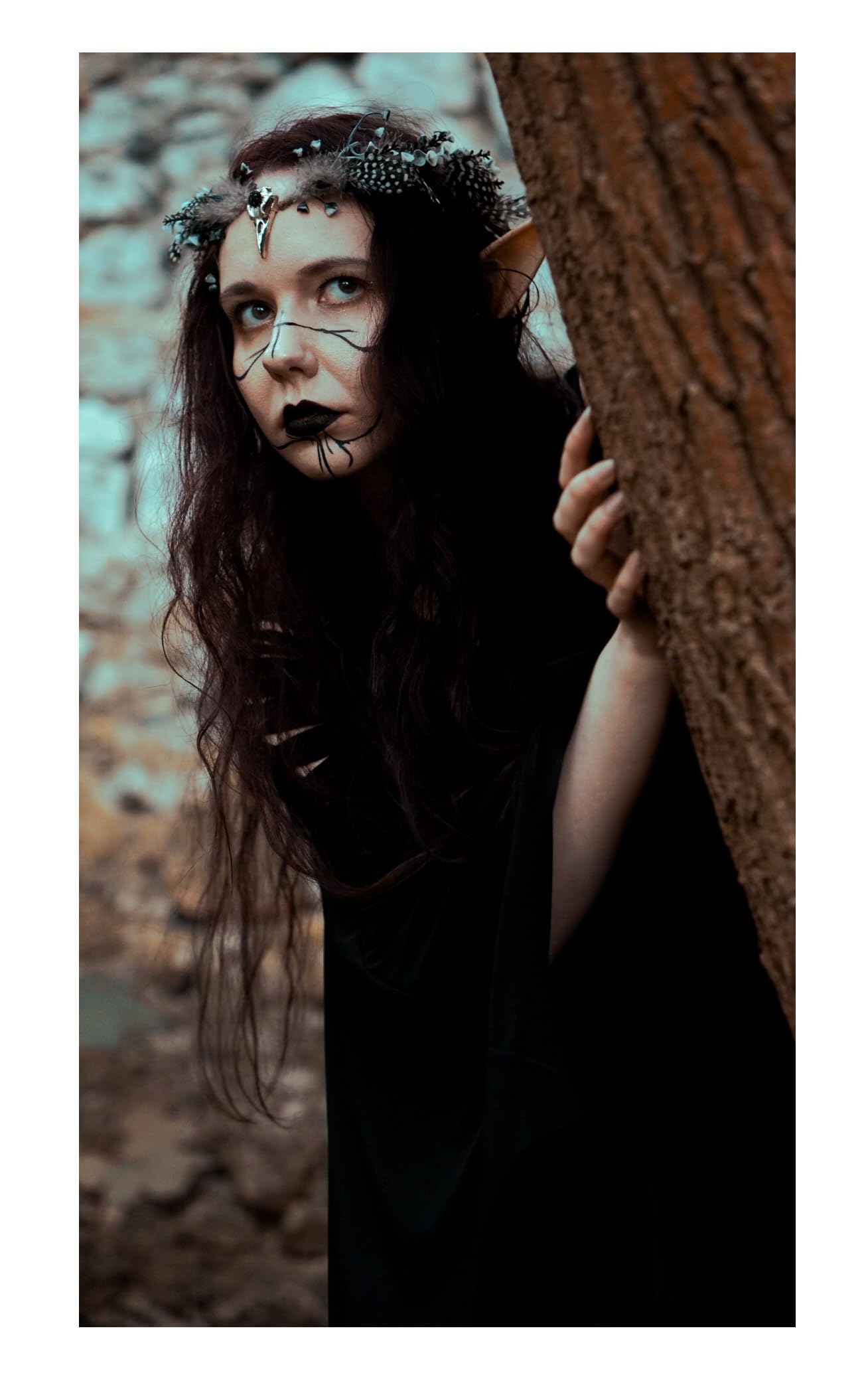 Black Raven Feather Crown Gothic Elf Circlet for Women Girls Halloween Cosplay Burning Man, Black Raven Feather Headdress, Dark Fairy Crown  main image 2