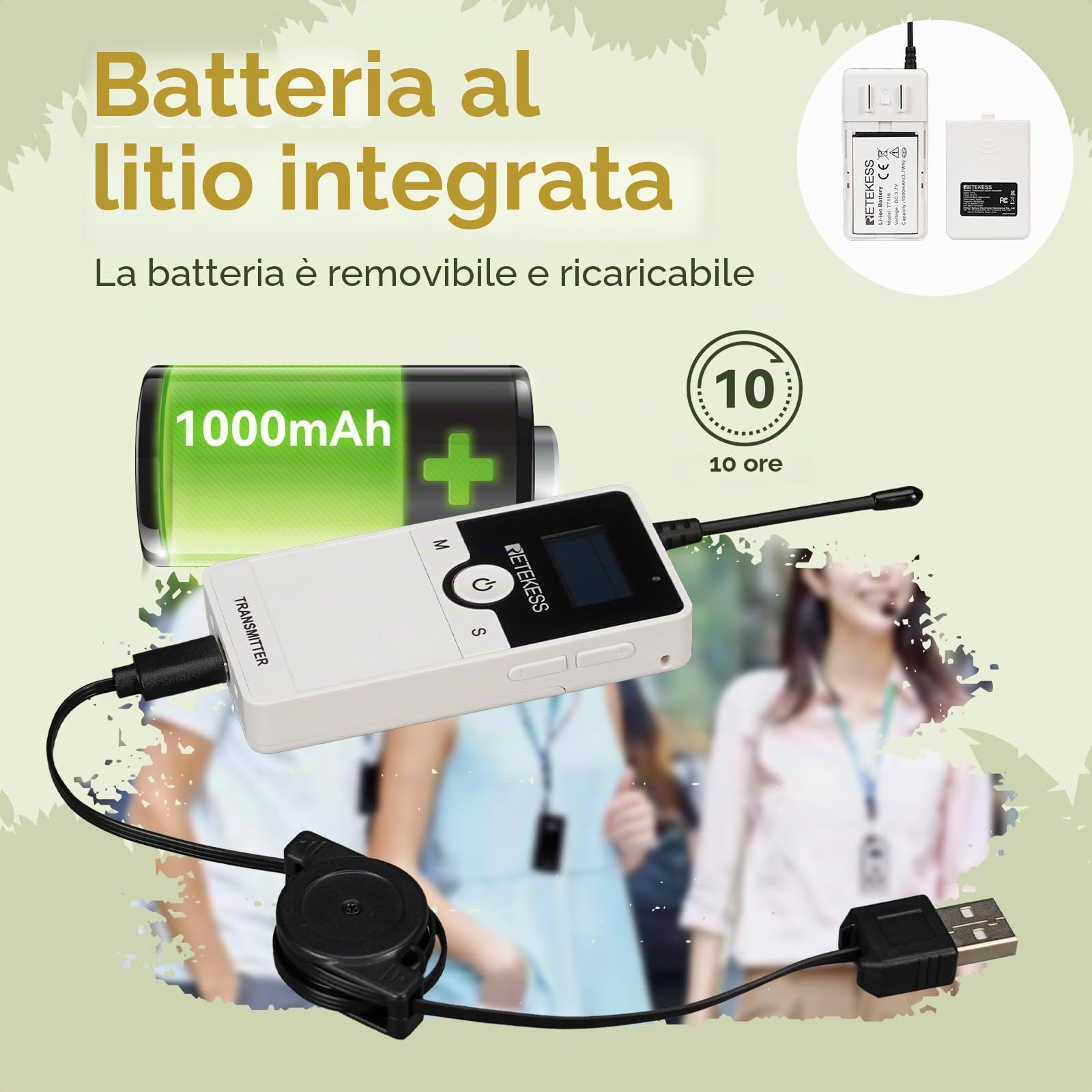 Retekess TT116 Sistema di Guide Turistiche, Audio Tour Guide System, 200 m, con Scatola di Ricarica a 30 Fori, per Turismo, Visite Aziendali (1 Trasmettitore e 36 Ricevitori)