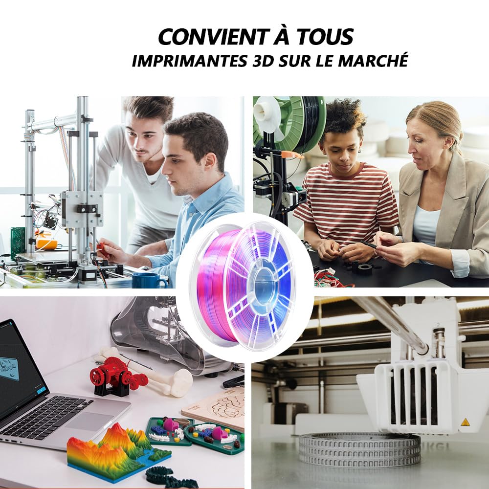 iBOSS Jedwabny PLA+ filament 1,75 mm trójkolorowy, lśniący połysk, do drukarek 3D FDM, dokładność wymiarowa +/- 0,02 mm, szpula 1 kg (2,2 lbs), Jedwabny Czerwony-Niebieski-Zielony